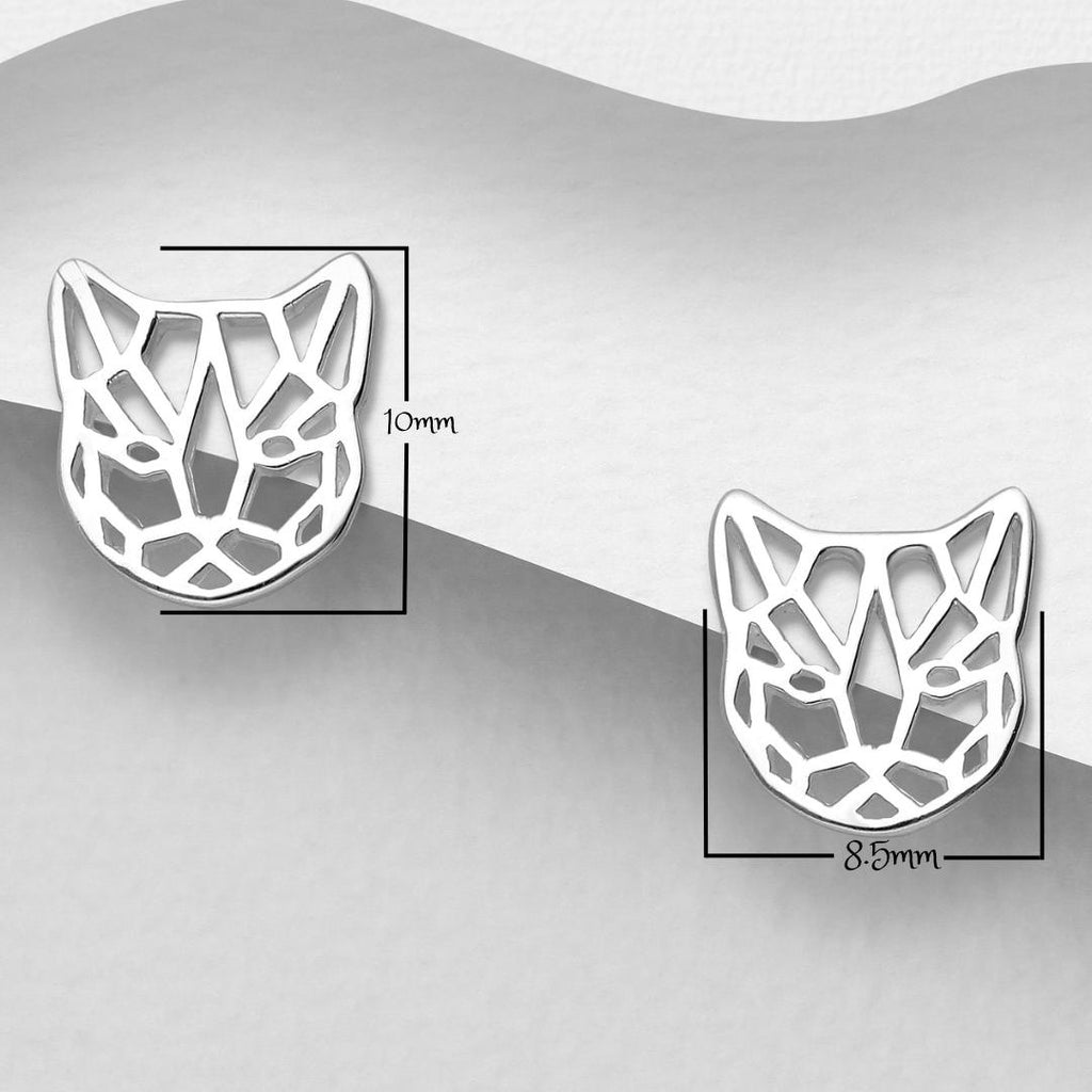 925 Sterling Silver Origami Tiger Pendant Necklace - 16 Inch Chain with Push Back Earrings - Minimalist Dainty Jewelry, Unique Gift