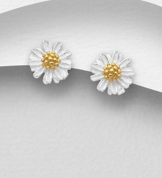 Dainty Floral Stud Earrings – 925 Sterling Silver with 18K Yellow Gold Plated – Push Back Flower Earrings – Minimalist Gold Plated Jewelry