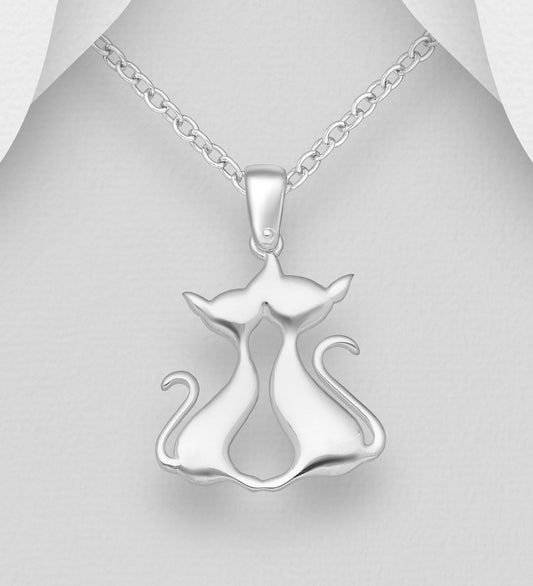 925 Sterling Silver Pendant Necklace - 18 Inch Chain with Love Cats & Origami Dog Charms - Minimalist Dainty Jewelry, Animal Lover Gift