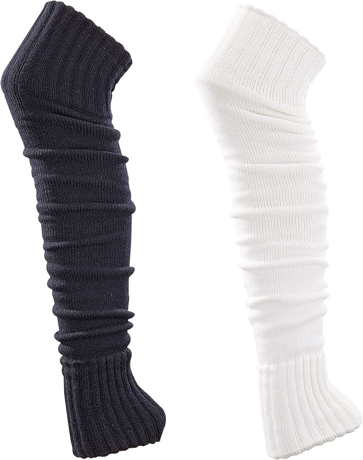 2 Pair Leg Warmers, Ladies Super soft Leg Warmer layer 1XBlack 1XWhite