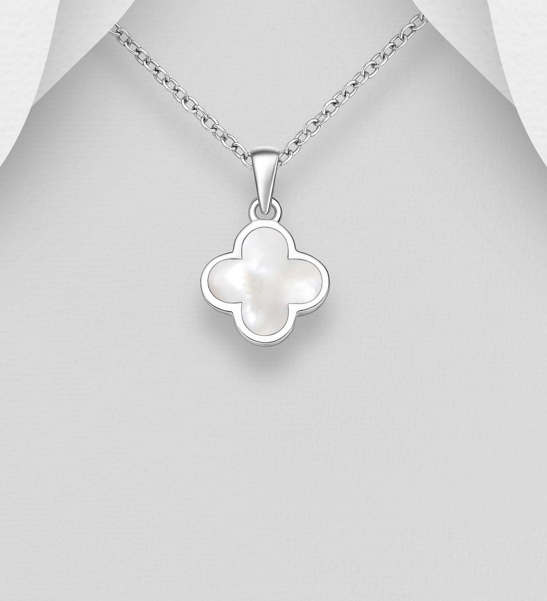 4 Leaf Lucky Clover Pendant with 18 Inch Chain –  Hand-poured resin enamel, 925 Silver Necklace, Charm Minimalist, Bracelet 6.5-7.5 Inch