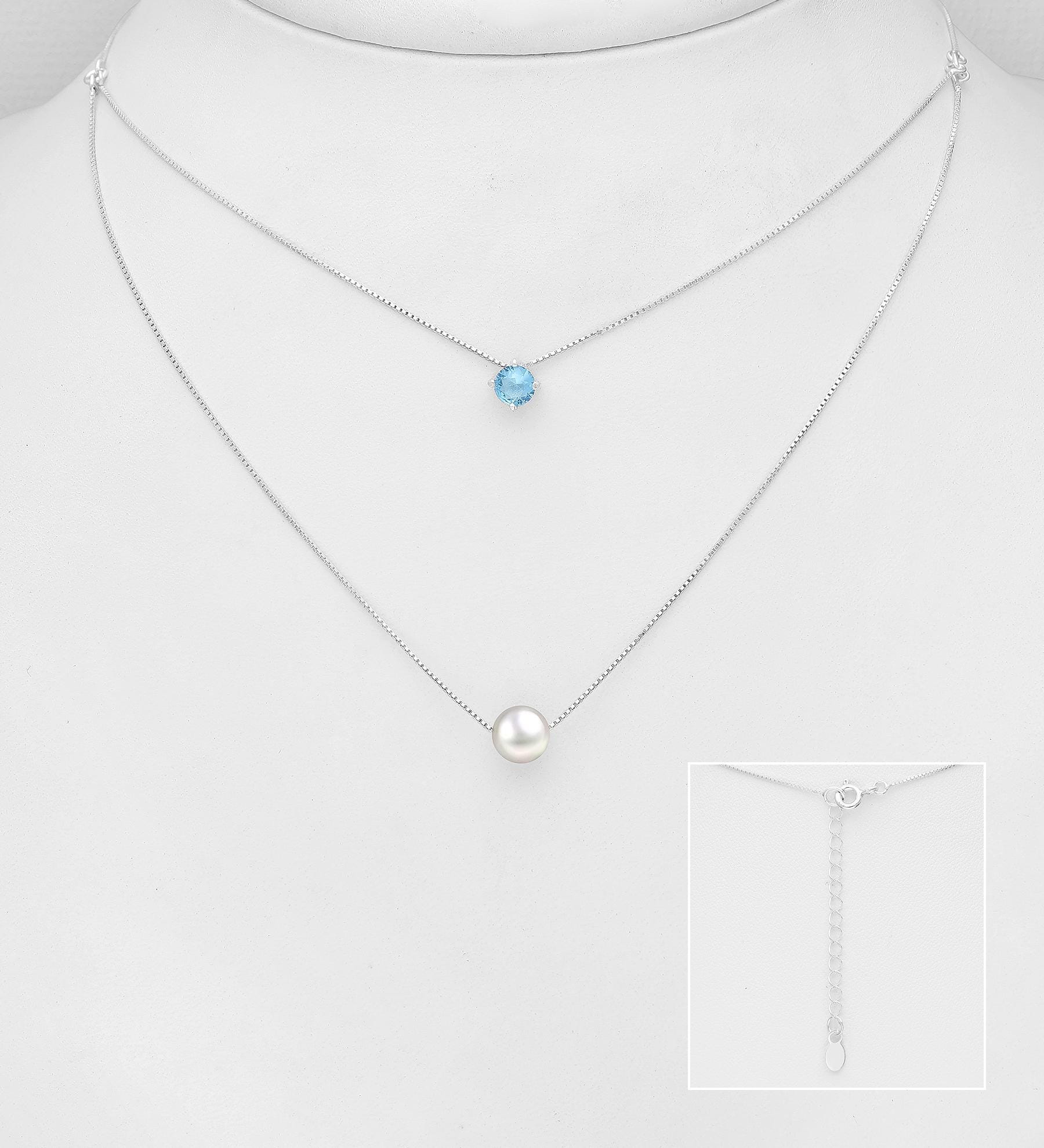 925 Sterling Silver Choker Necklace - Elegant CZ Simulated Diamond & Freshwater Pearl | 15.5-17 Inch | Dainty Layering Piece, Gift for Her