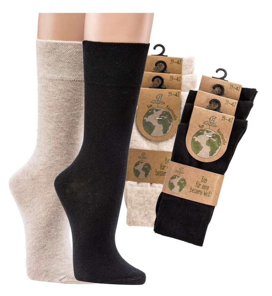 6X Classic Organic Cotton Dress Socks, Men & Women, Soft, Comfortable Calf, Organic Cotton, Basic, 3Black + 3Beige, Hand Linked, Seamless