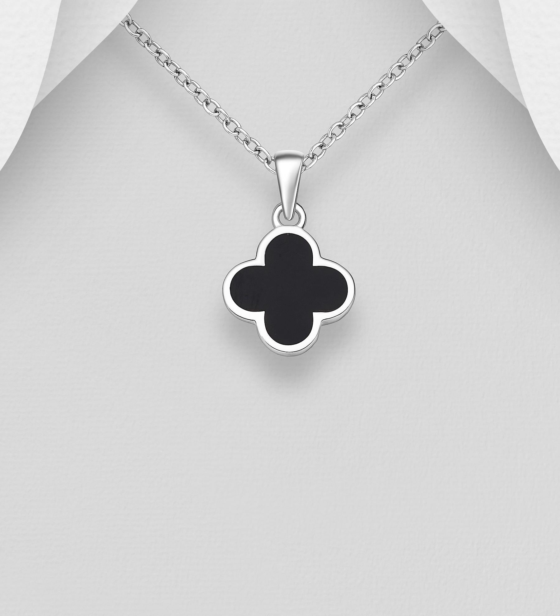 4 Leaf Lucky Clover Pendant with 18 Inch Chain –  Hand-poured resin enamel, 925 Silver Necklace, Charm Minimalist, Bracelet 6.5-7.5 Inch