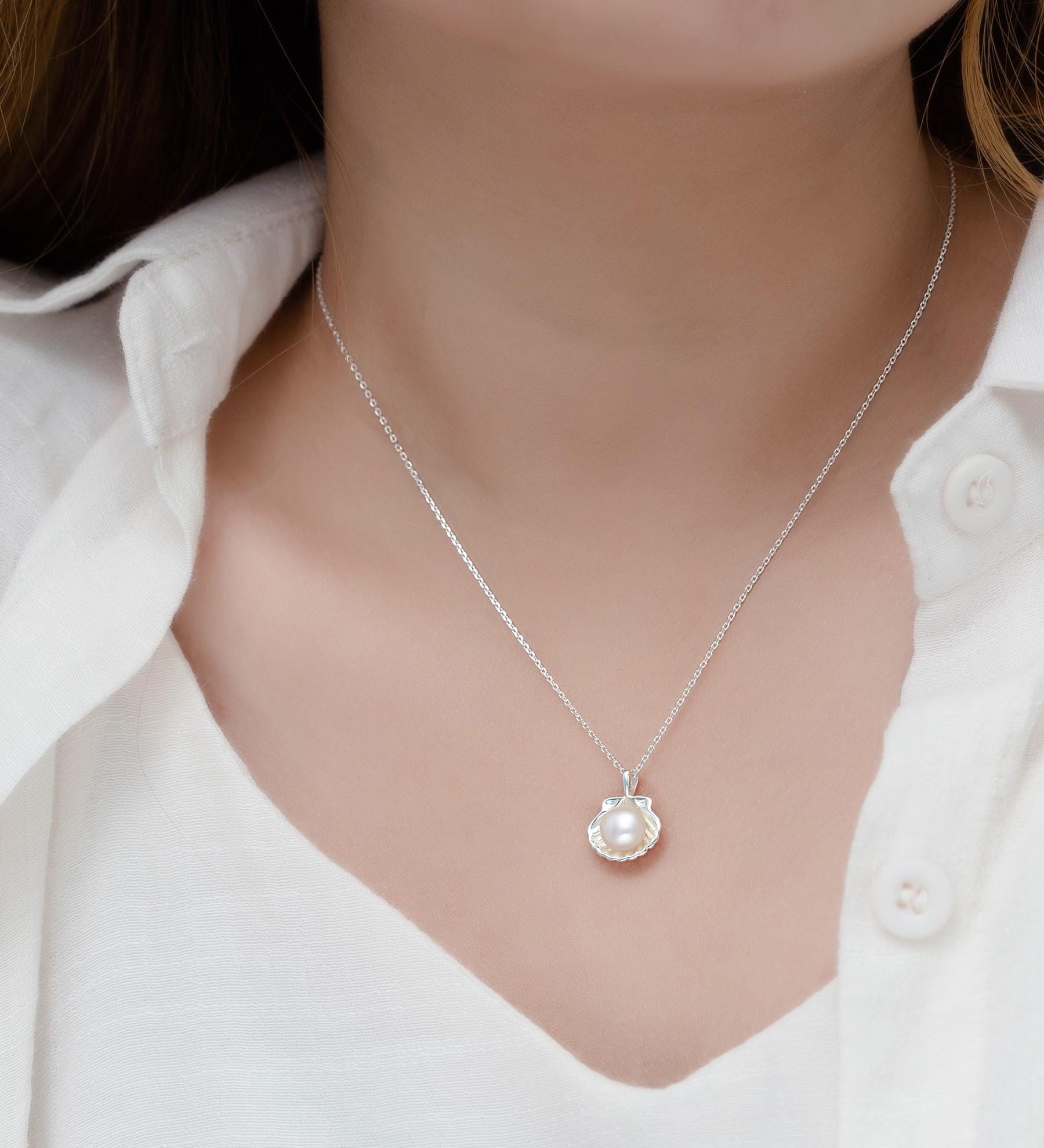 925 Sterling Silver Freshwater Pearl Necklace – 16-18 Inch Silver Chain, 2 Elegant Designs | Timeless & Durable Dainty Jewelry, Gift for Her