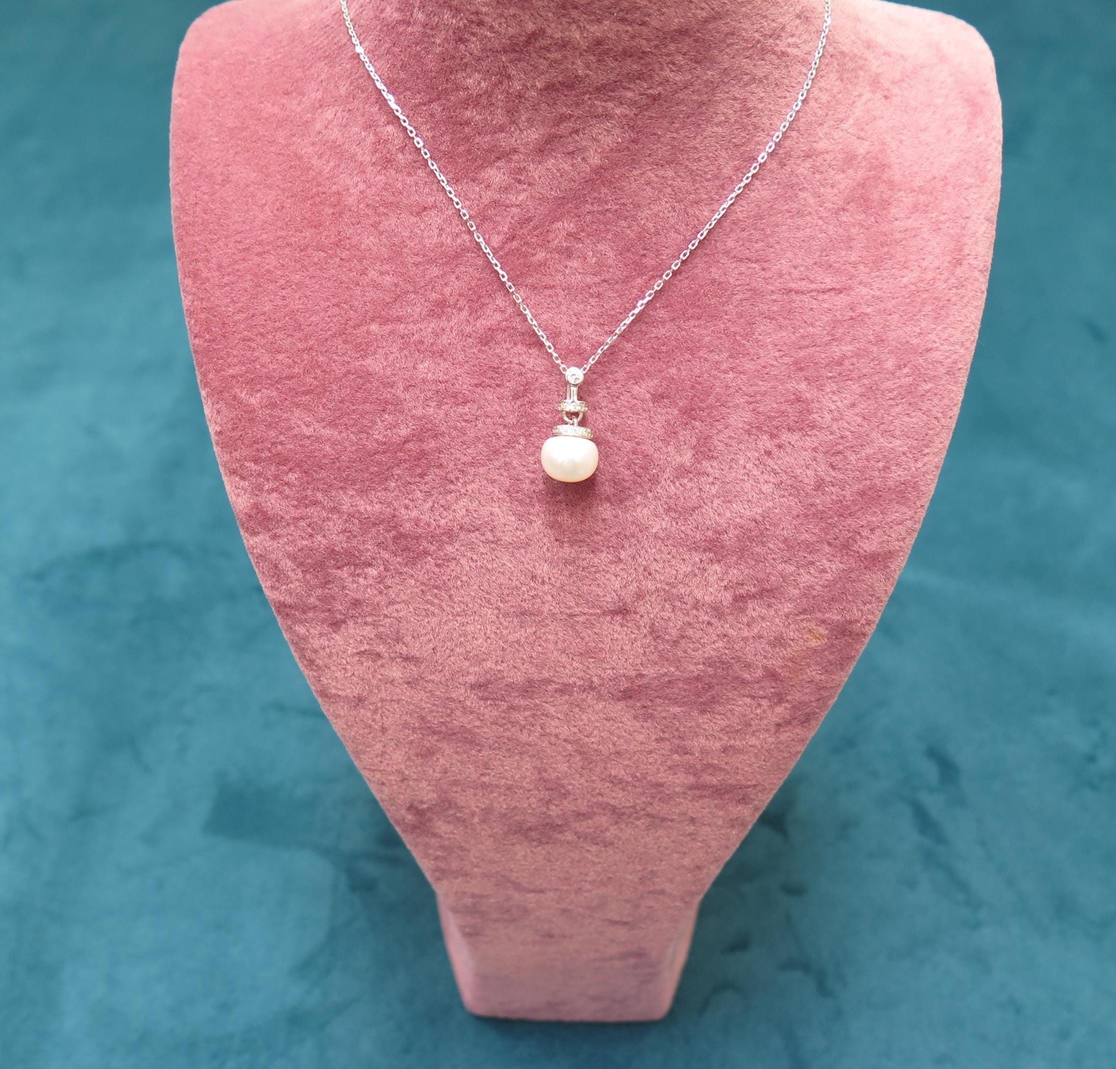 925 Sterling Silver Freshwater Pearl Dainty Pendant Necklace - Dainty Elegant Jewellery Gift for Women, Minimalist Jewellery with 18" Chain