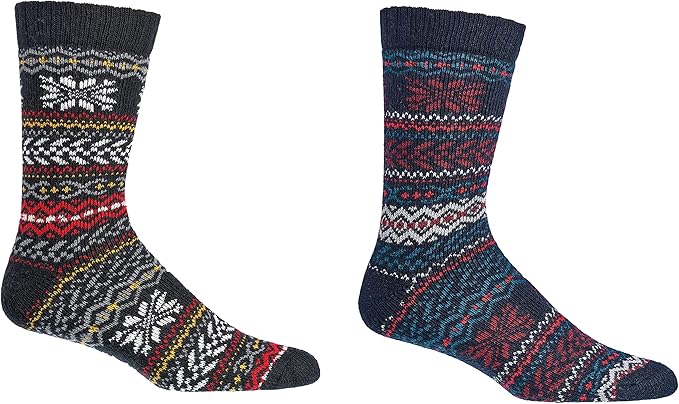 2 Pairs Norwegian Wool Socks for Men & Women, Winter Thermal Knitted