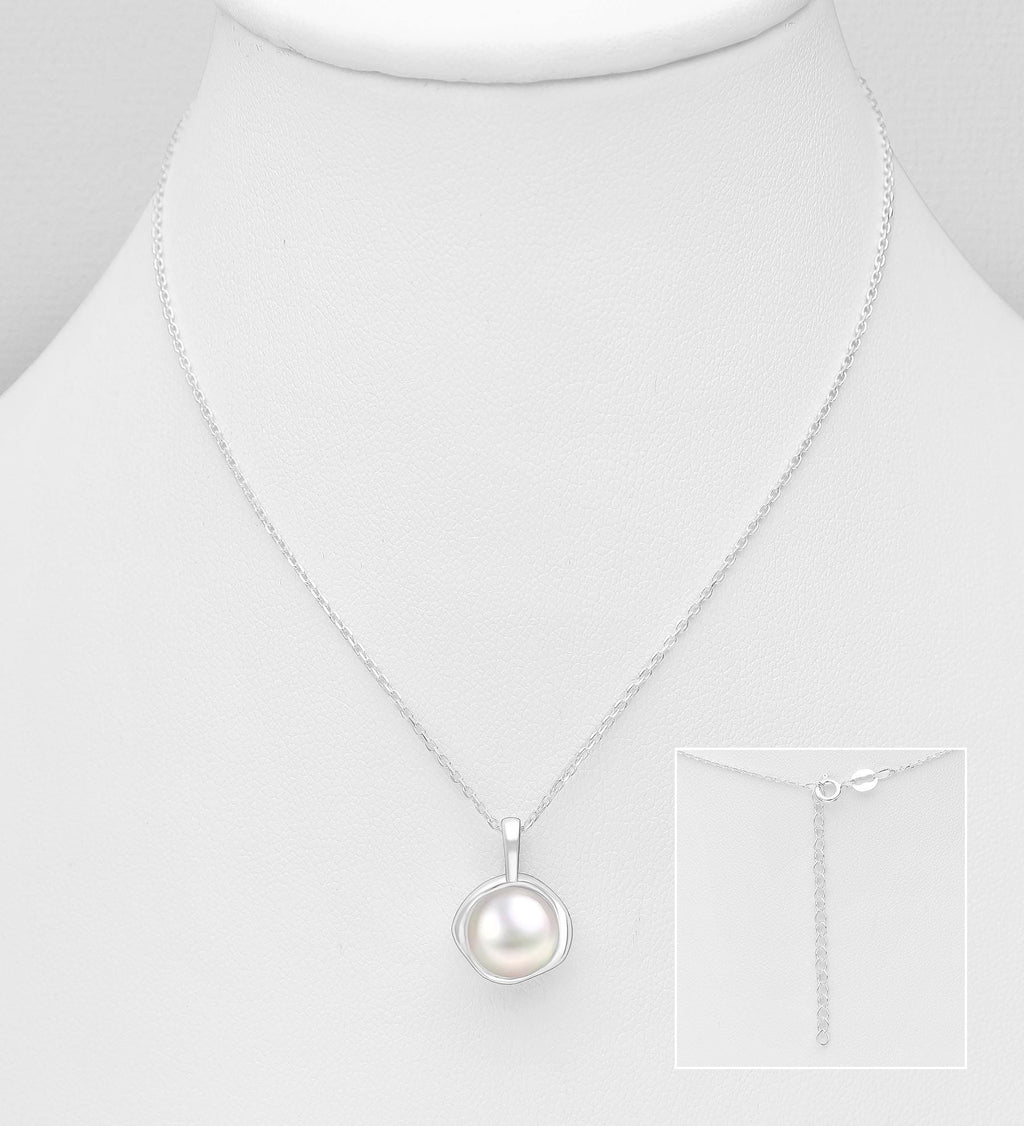 Freshwater Pearl Necklace 925 Sterling Silver - 18-20 Inch Adjustable Chain - Silver or 18K Gold Plated Option- Minimalist Boho Gift for Her