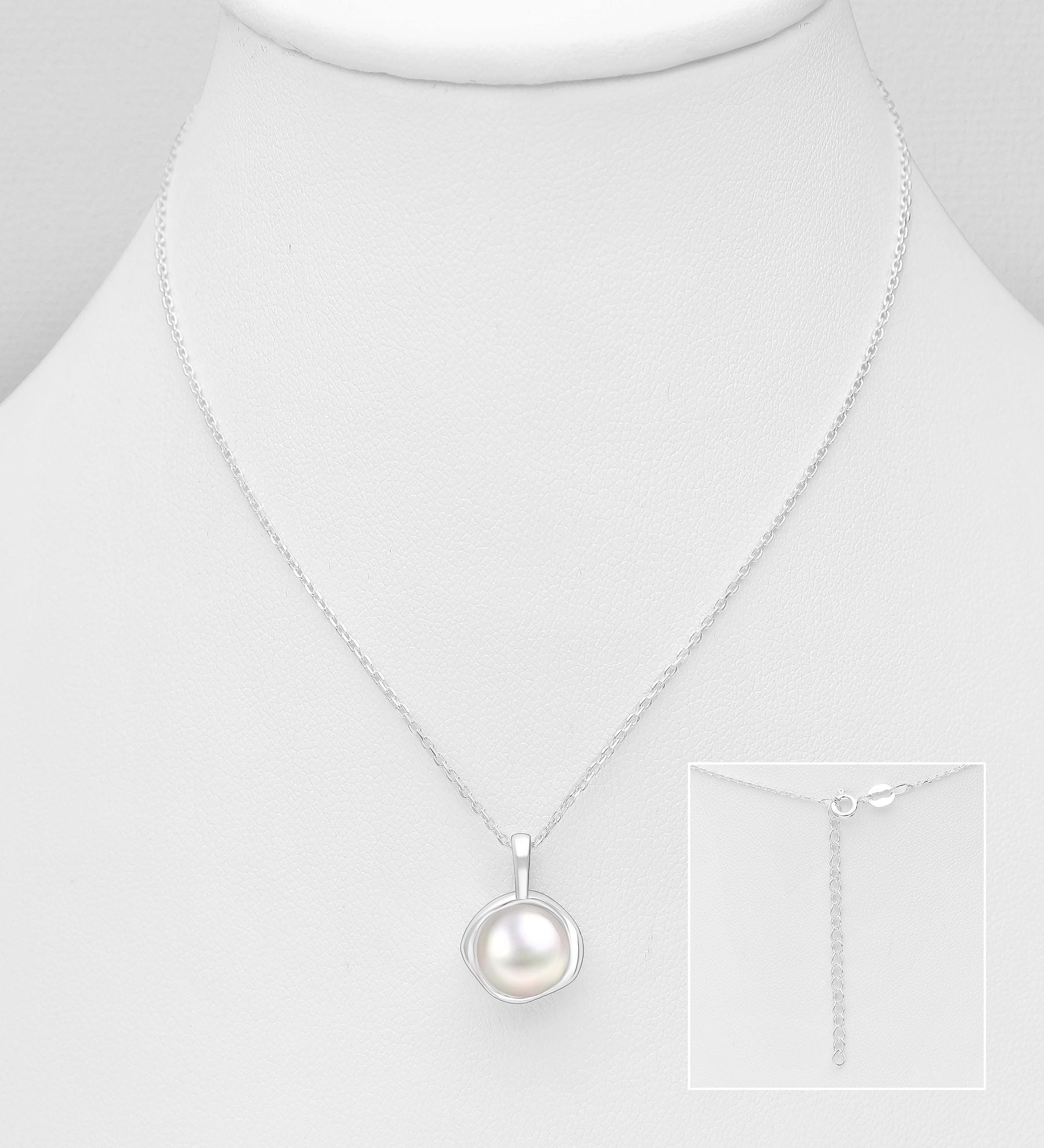 Freshwater Pearl Necklace 925 Sterling Silver - 18-20 Inch Adjustable Chain - Silver or 18K Gold Plated Option- Minimalist Boho Gift for Her