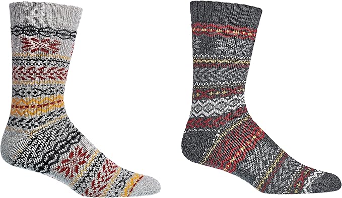 2 Pairs Norwegian Wool Socks for Men & Women, Winter Thermal Knitted