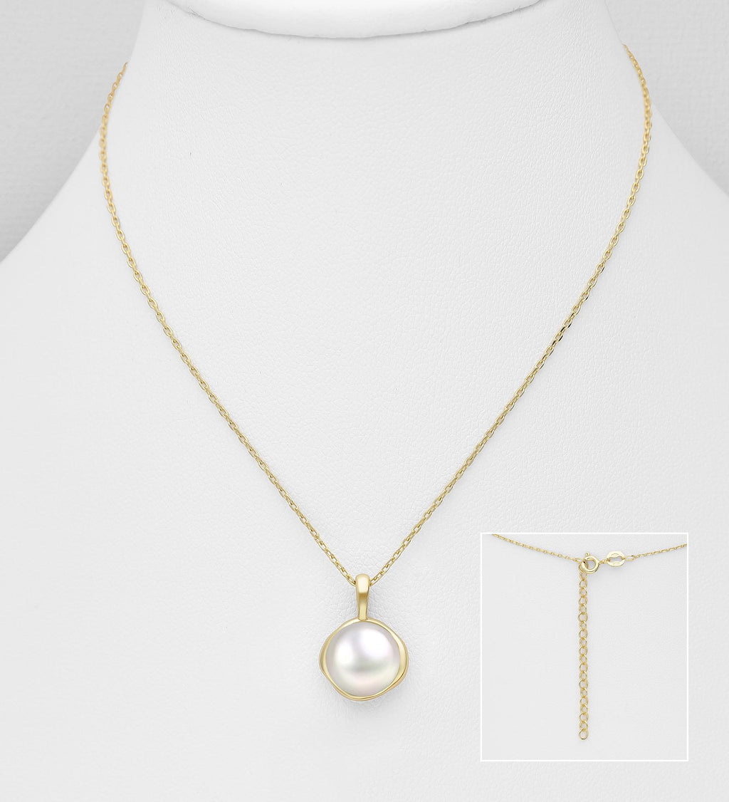 Freshwater Pearl Necklace 925 Sterling Silver - 18-20 Inch Adjustable Chain - Silver or 18K Gold Plated Option- Minimalist Boho Gift for Her