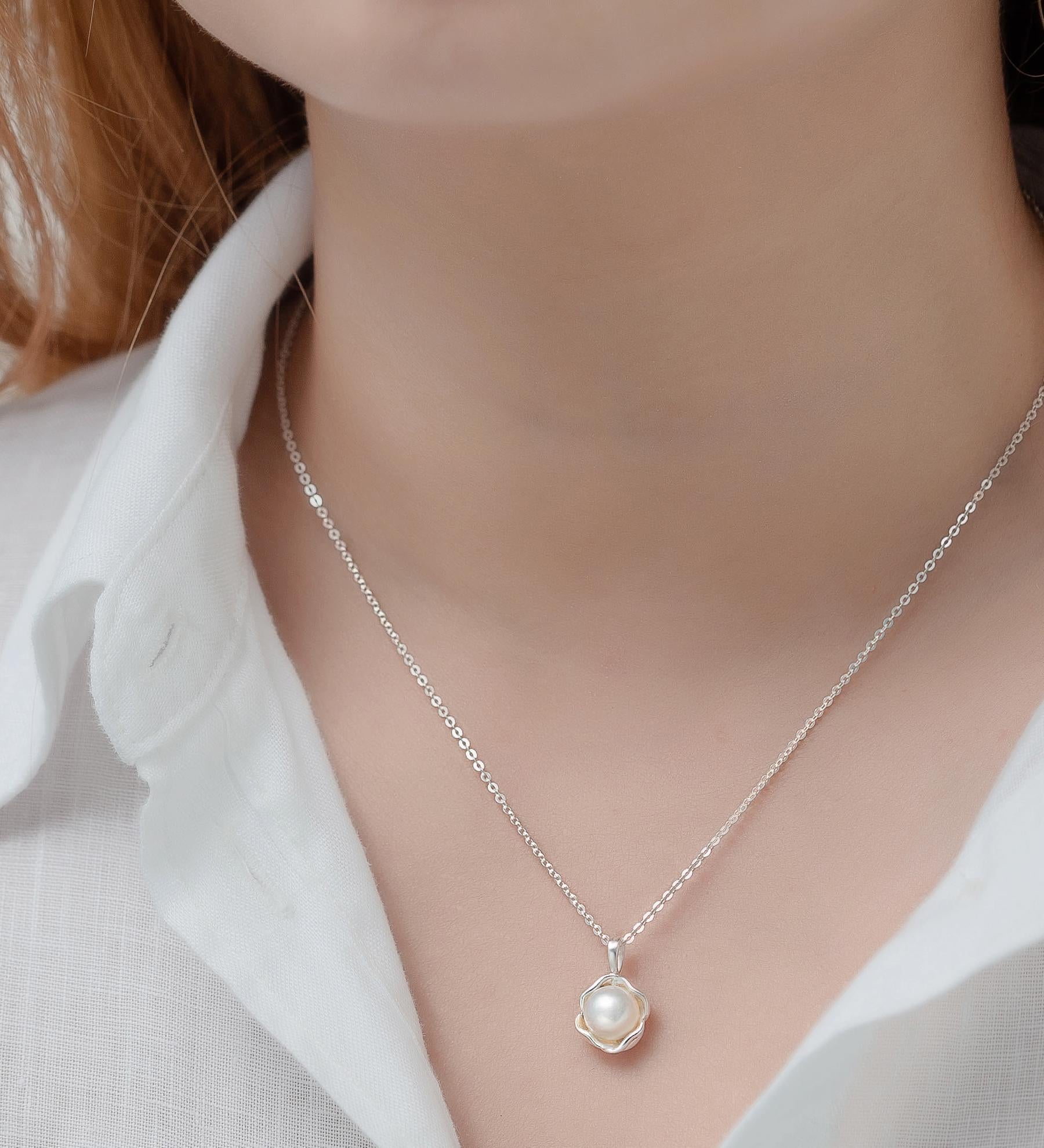 925 Sterling Silver Freshwater Pearl Necklace – 16-18 Inch Silver Chain, 2 Elegant Designs | Timeless & Durable Dainty Jewelry, Gift for Her
