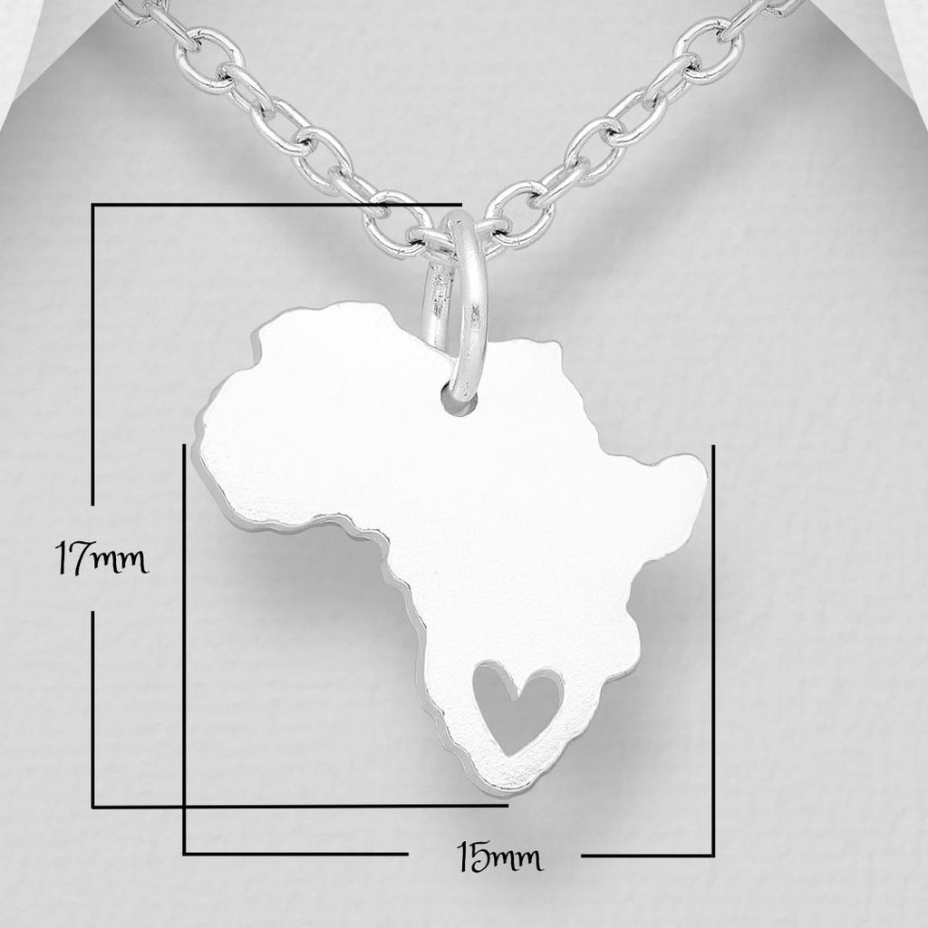 I Love Africa Heart Cutout Pendant - 925 Sterling Silver with 16in Silver Chain - Minimalist African Jewelry - gift for her