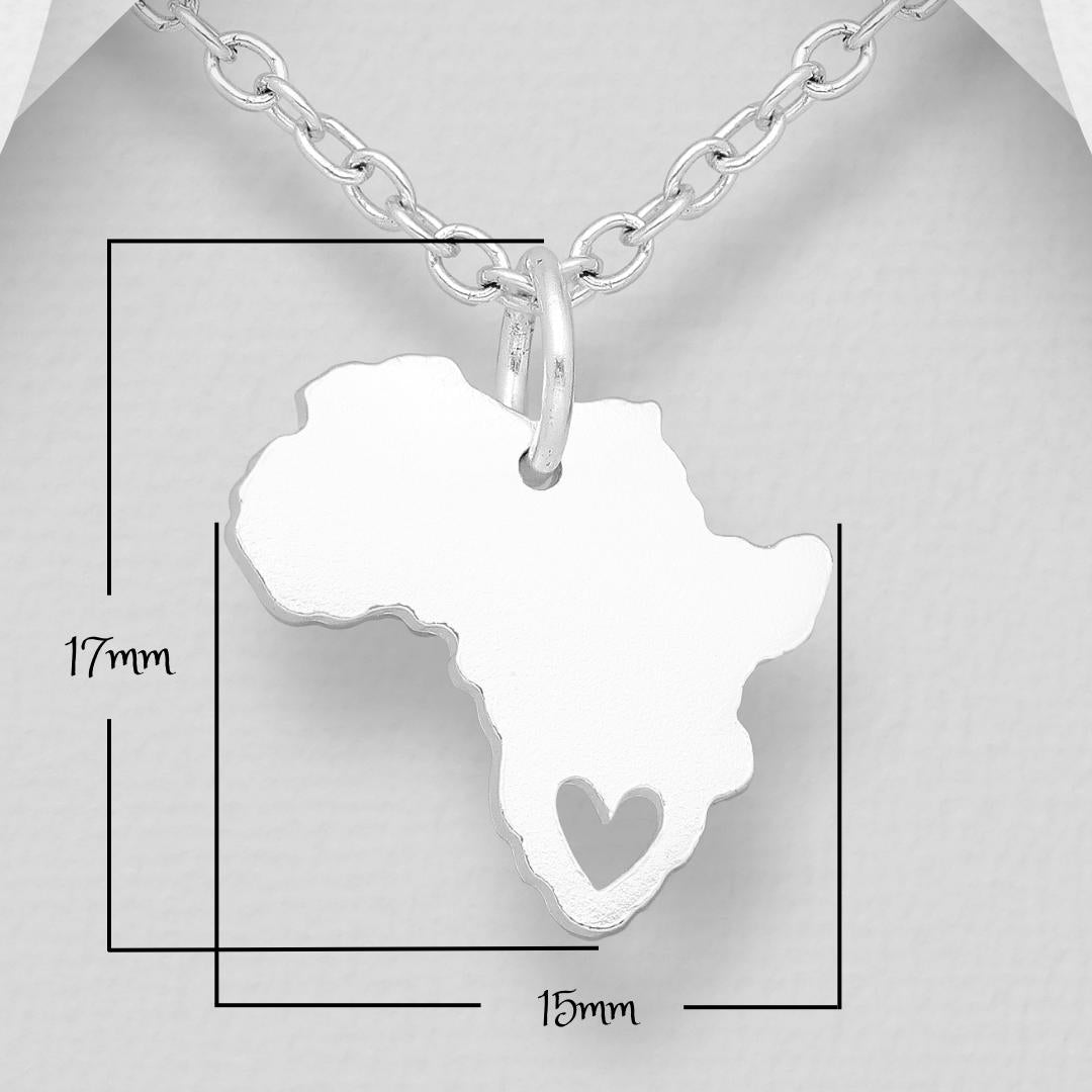 I Love Africa Heart Cutout Pendant - 925 Sterling Silver with 16in Silver Chain - Minimalist African Jewelry - gift for her
