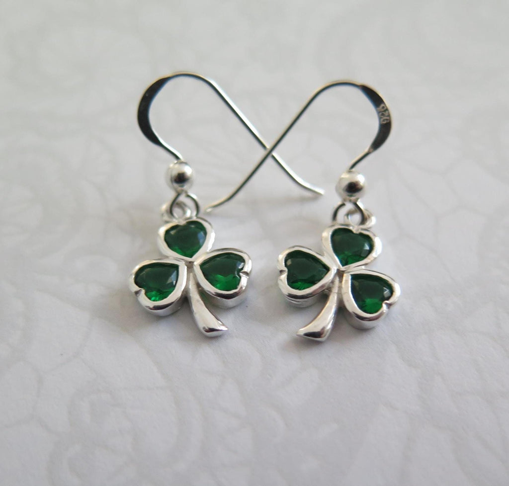 Shamrock Pendant Necklace with Earrings –  Emerald Crystal Gemstone, 925 Sterling Silver Clover Charm, 18 Inch Chain, Minimalist Boho Gift