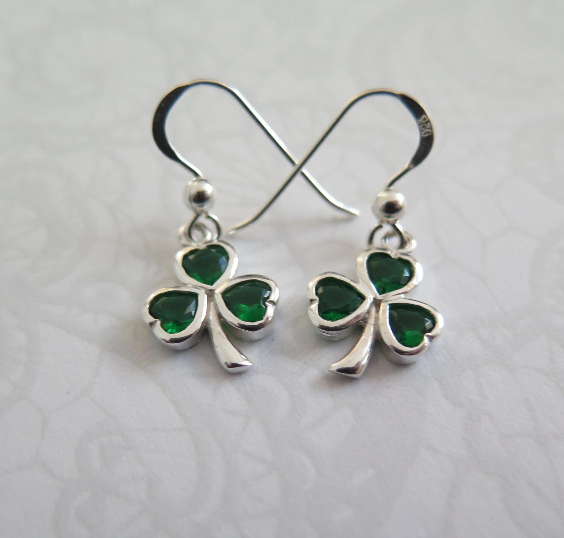 Shamrock Pendant Necklace with Earrings –  Emerald Crystal Gemstone, 925 Sterling Silver Clover Charm, 18 Inch Chain, Minimalist Boho Gift