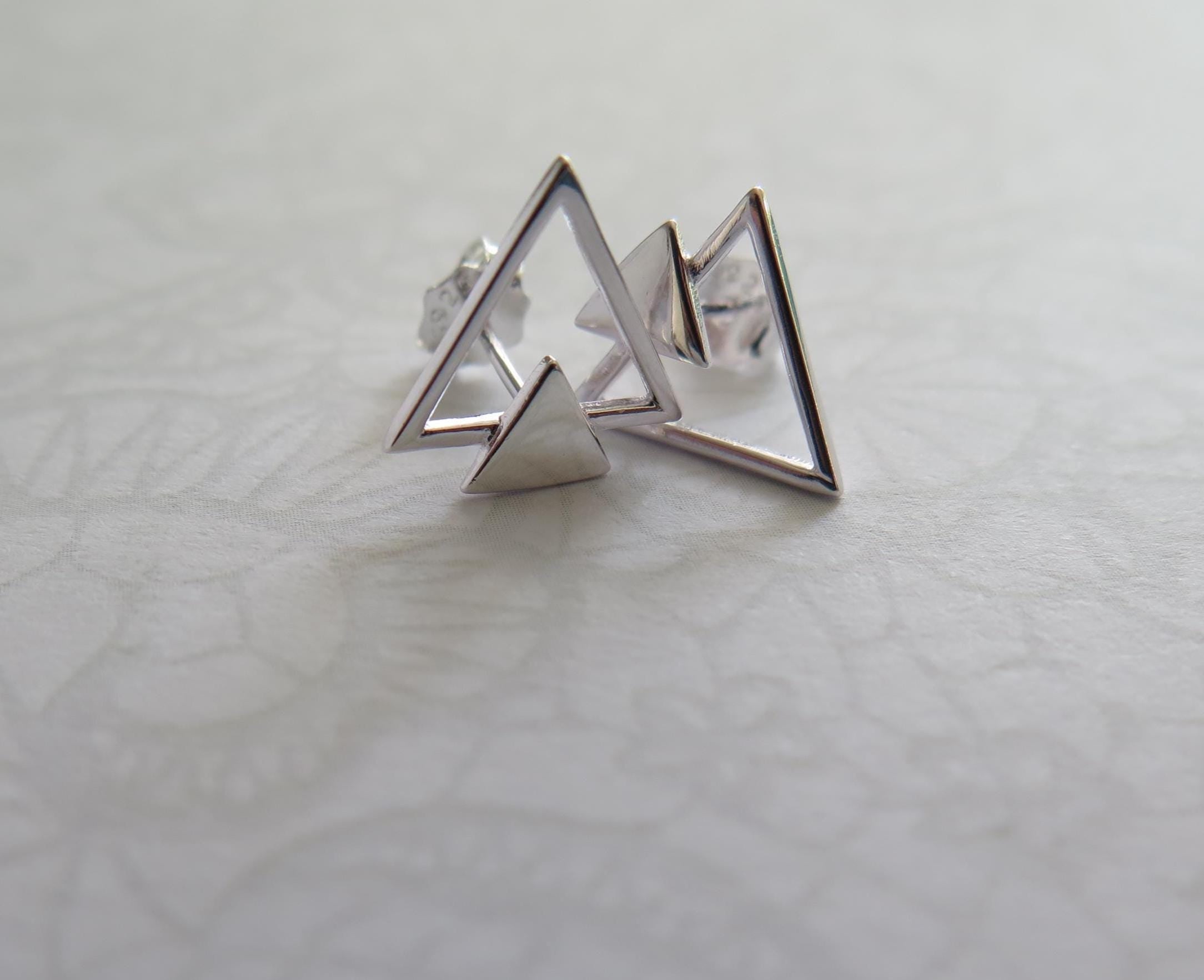 Minimalist Geometric 925 Sterling Silver Earrings – Dainty Triangle, Star & Line Studs – Simple and Elegant Jewelry, Delicate Gift for Her