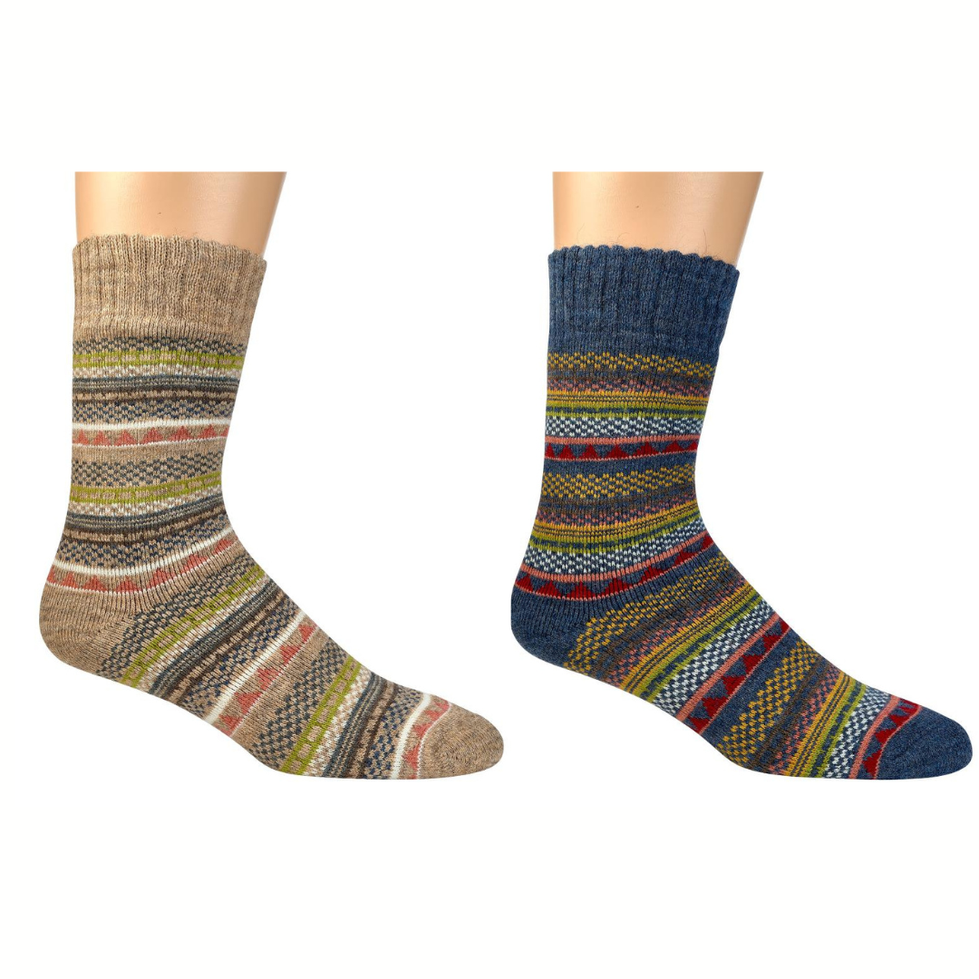 2Pairs of Norwegian Wool Socks for Men & Women, Nordic Hygge with Alpaca wool, Full Plush