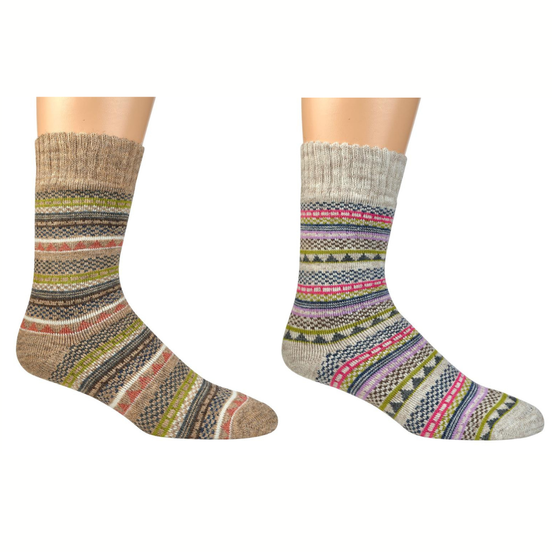 2Pairs of Norwegian Wool Socks for Men & Women, Nordic Hygge with Alpaca wool, Full Plush