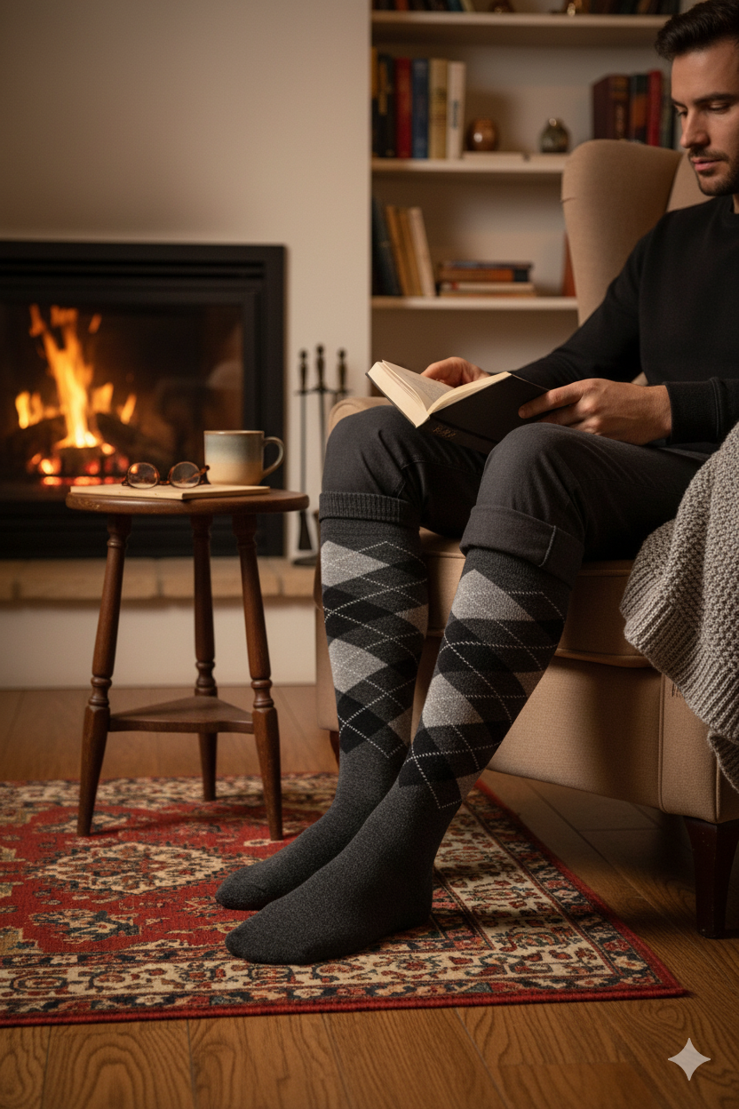 3pair Luxury Alpaca Knee High Socks | Extra Fine Warm Winter Socks | Argyle Pattern | Seamless Hand-Linked Toe | Ultra Soft With Alpaca Wool