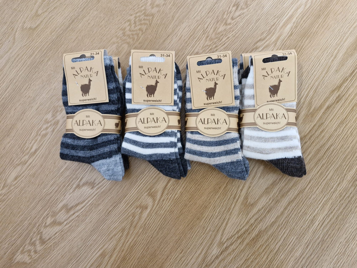 Kids Striped Alpaca Wool Socks • Warm Medium Knit Winter Socks for Boys & Girls • Cosy Toddler Thermal Socks • EU 19-34 / UK 3T-2A
