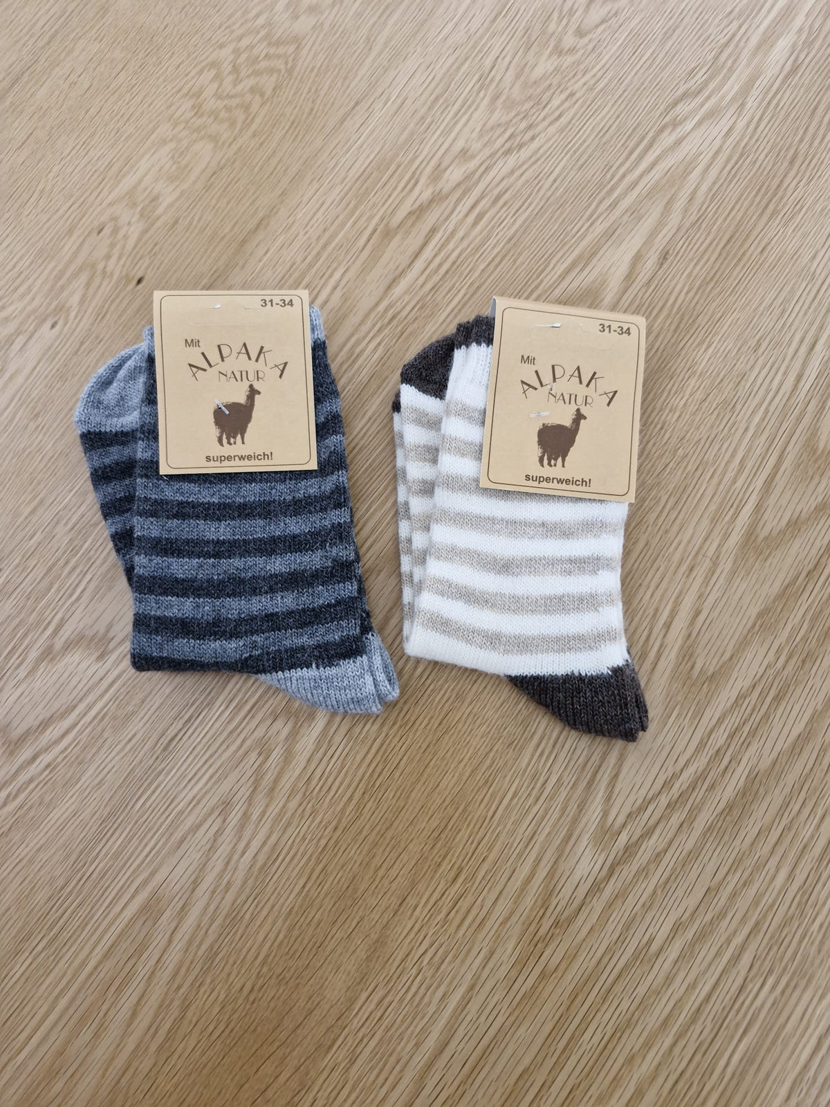Kids Striped Alpaca Wool Socks • Warm Medium Knit Winter Socks for Boys & Girls • Cosy Toddler Thermal Socks • EU 19-34 / UK 3T-2A
