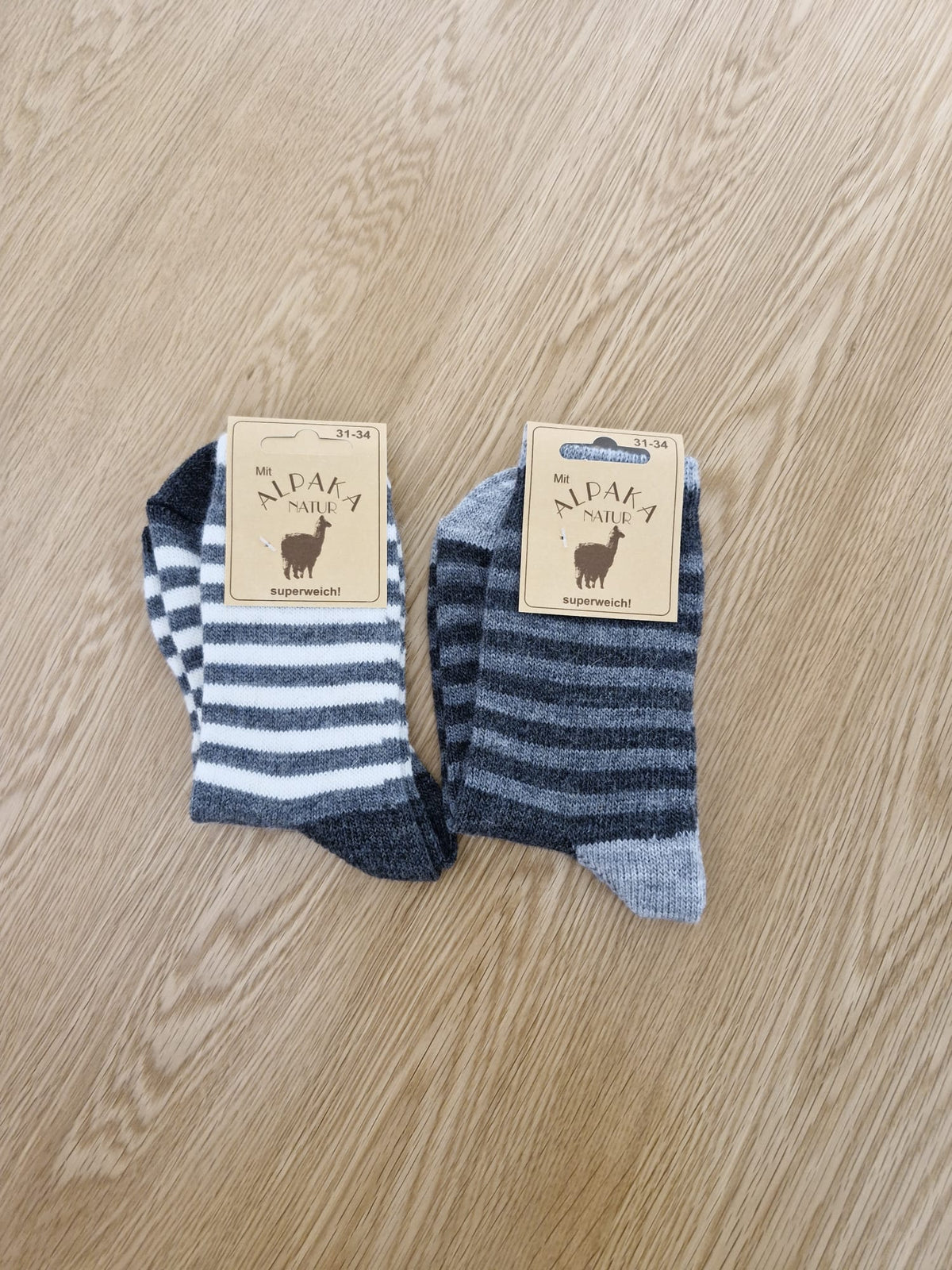 Kids Striped Alpaca Wool Socks • Warm Medium Knit Winter Socks for Boys & Girls • Cosy Toddler Thermal Socks • EU 19-34 / UK 3T-2A