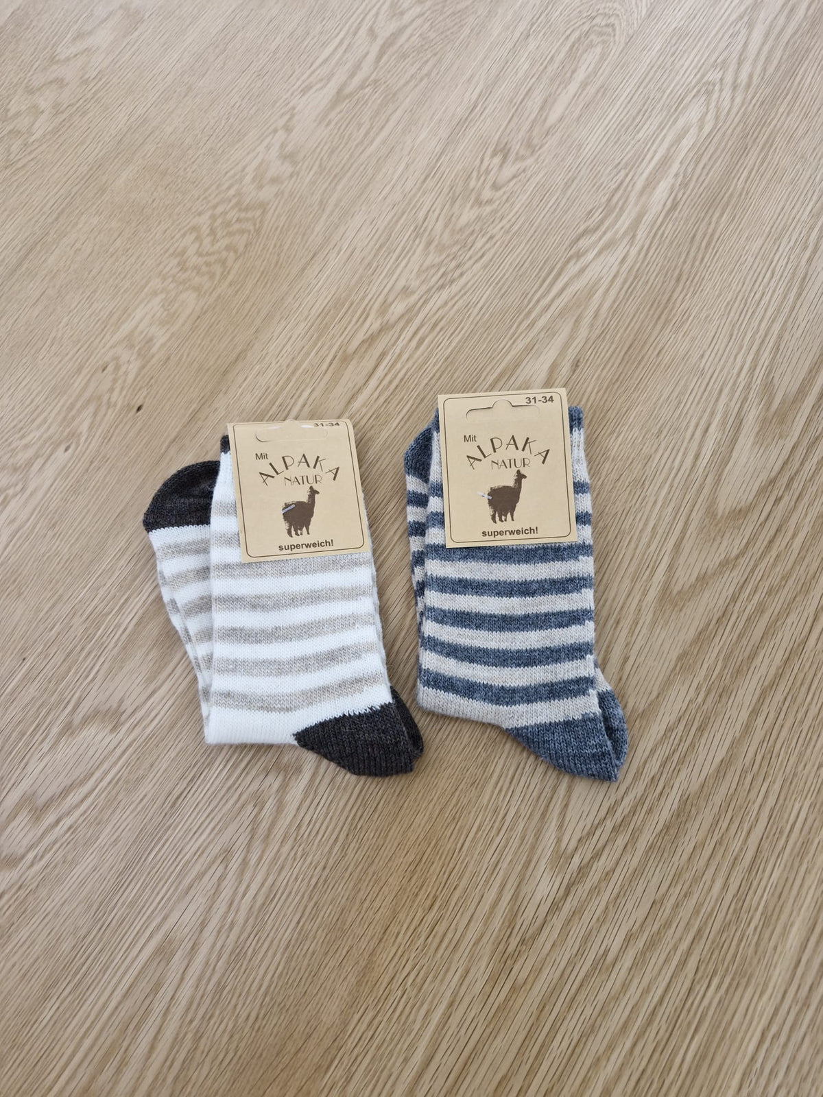 Kids Striped Alpaca Wool Socks • Warm Medium Knit Winter Socks for Boys & Girls • Cosy Toddler Thermal Socks • EU 19-34 / UK 3T-2A