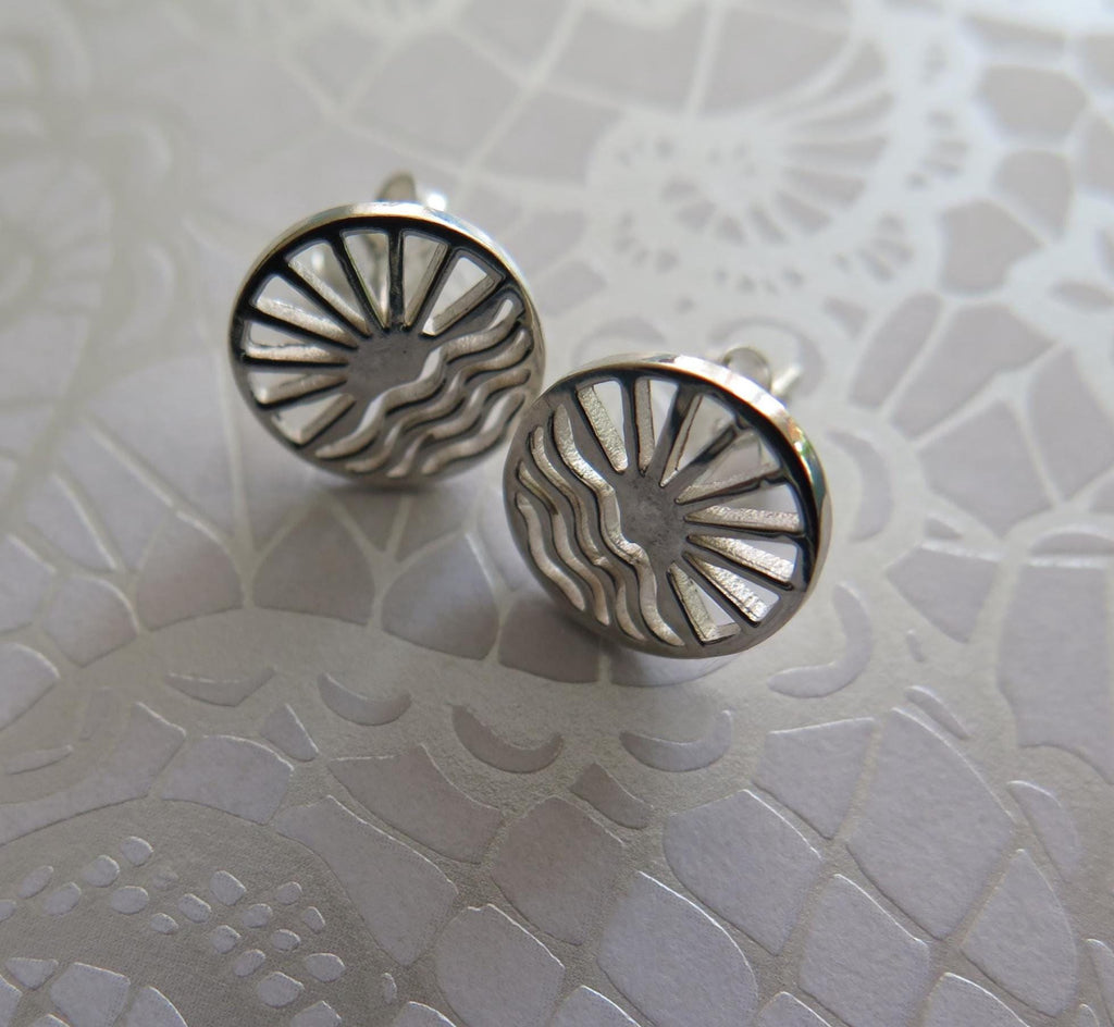 Sterling Silver Wave and Sun Pendant Necklace – 925 Silver 16" Chain – Boho Beach Jewelry, Nautical Gift, Handmade Dainty Silver Necklace