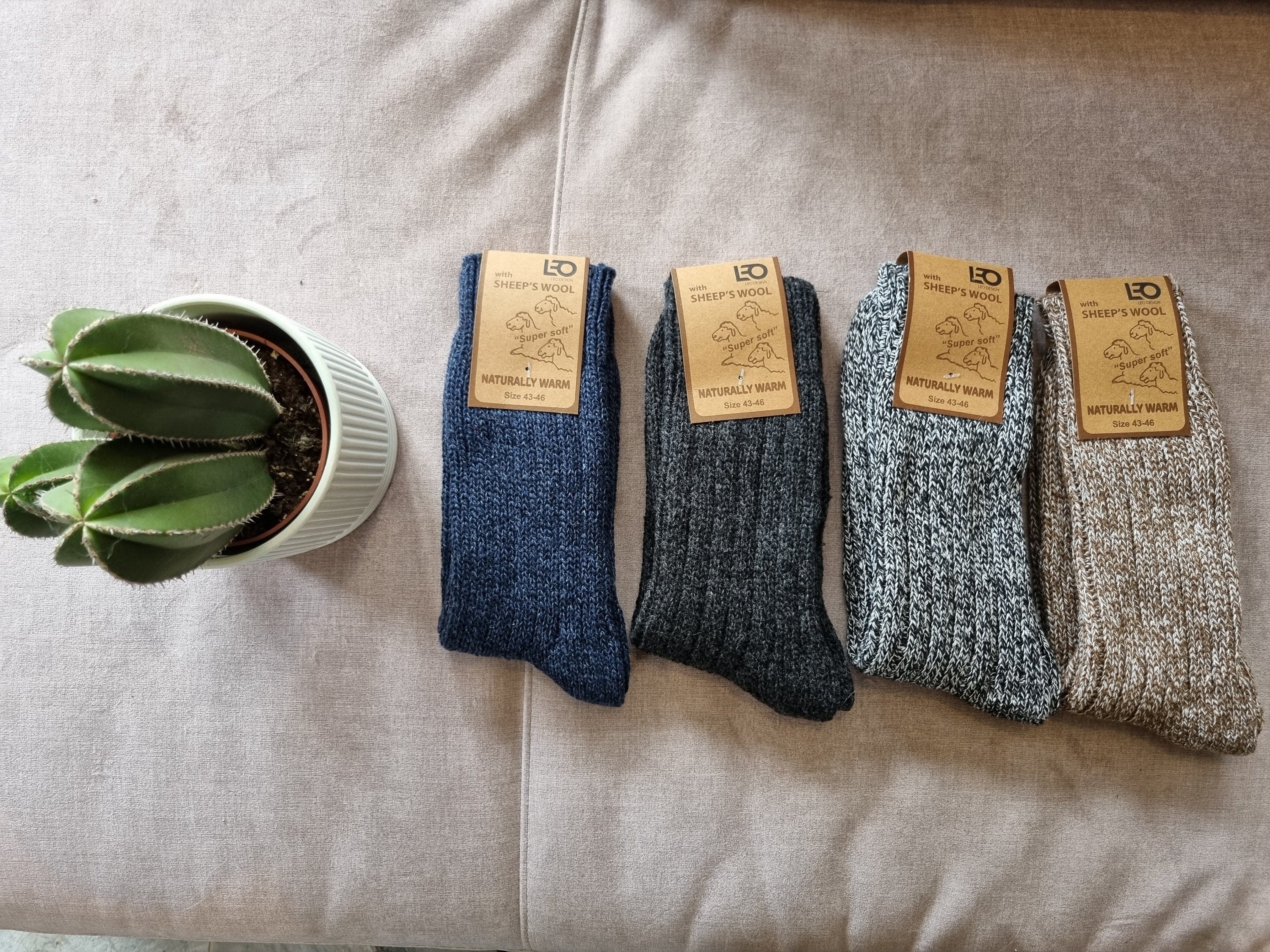 3 Pack Mens wool and cotton blend socks, Natural Premium Lambswool, warm socks