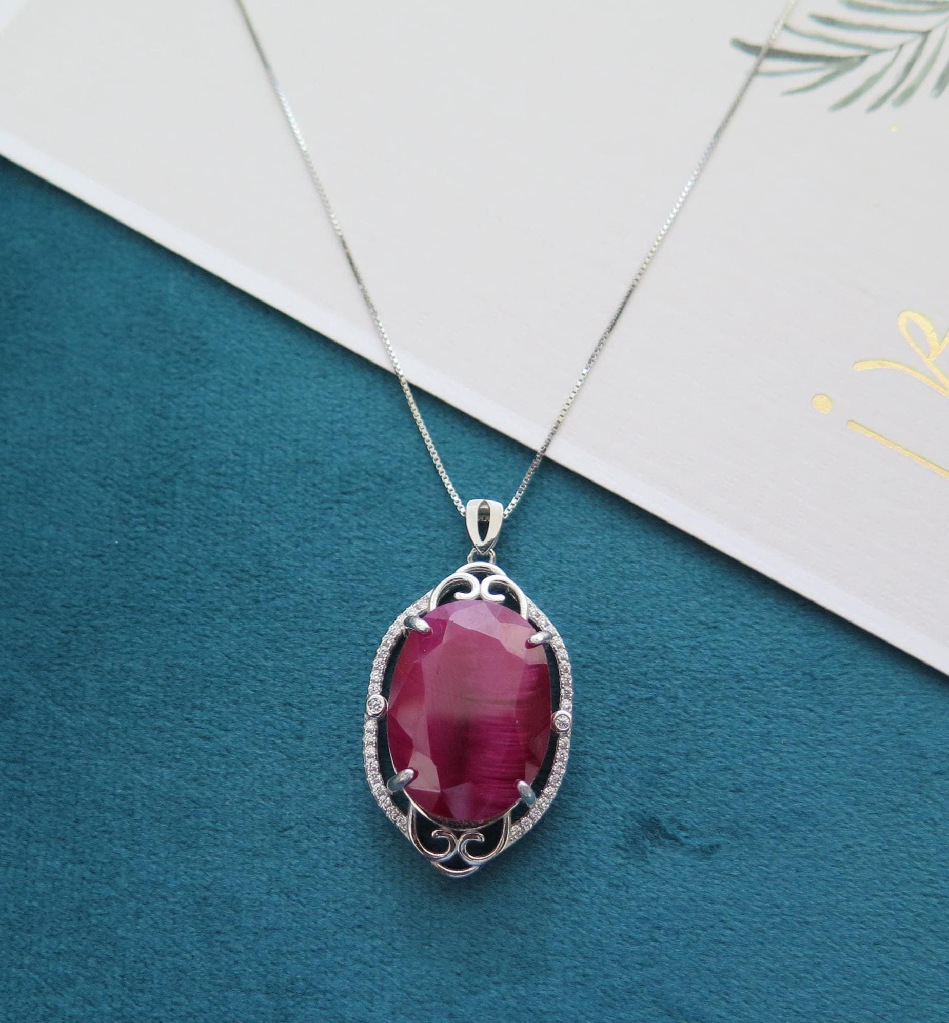 925 Sterling Silver Dainty Gemstone Silver Ring – Ruby Crystal, Emerald Crystal – Minimalist Crystal Jewellery, Chakra Stone with 18" Chain