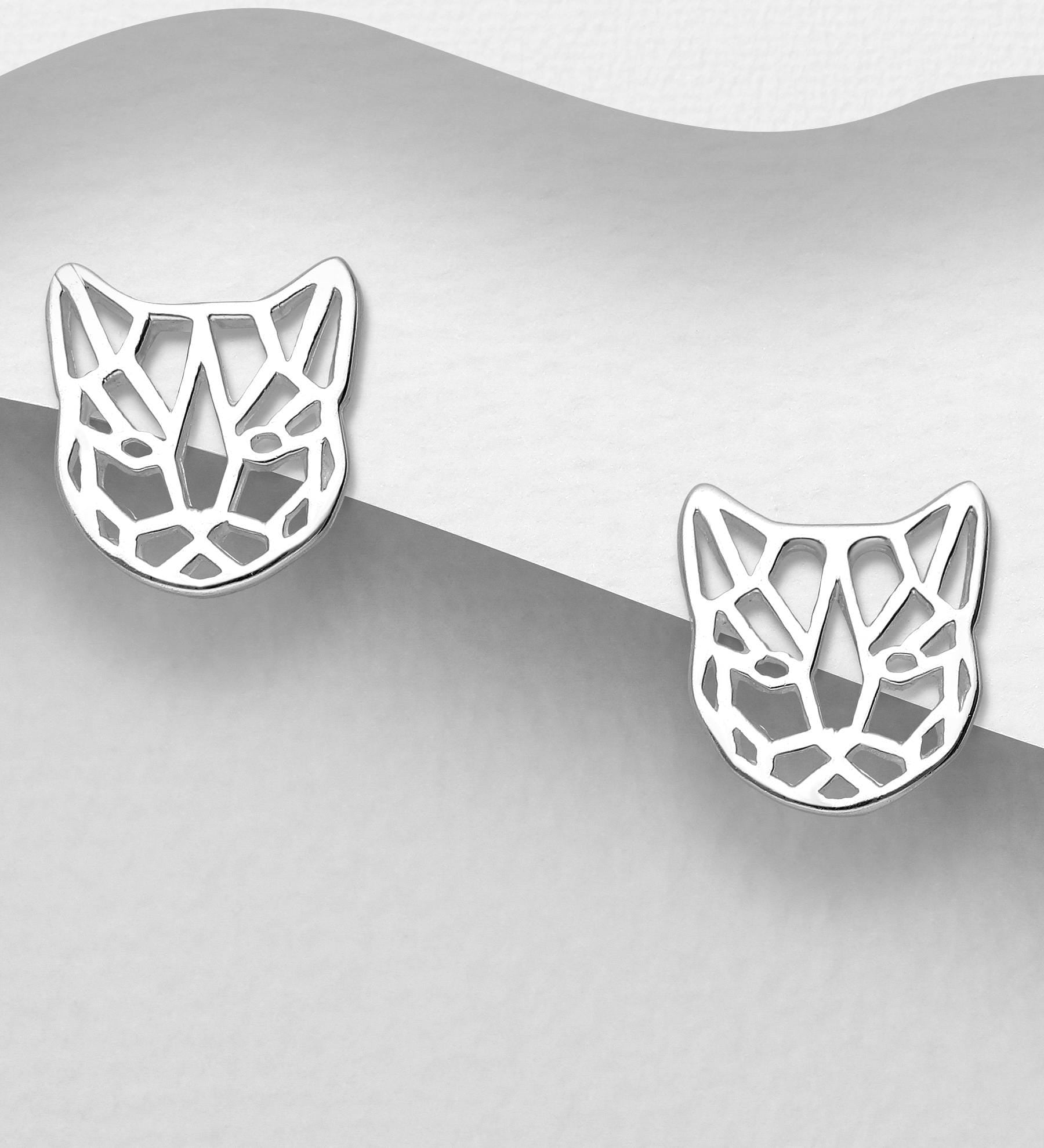 925 Sterling Silver Origami Tiger Pendant Necklace - 16 Inch Chain with Push Back Earrings - Minimalist Dainty Jewelry, Unique Gift