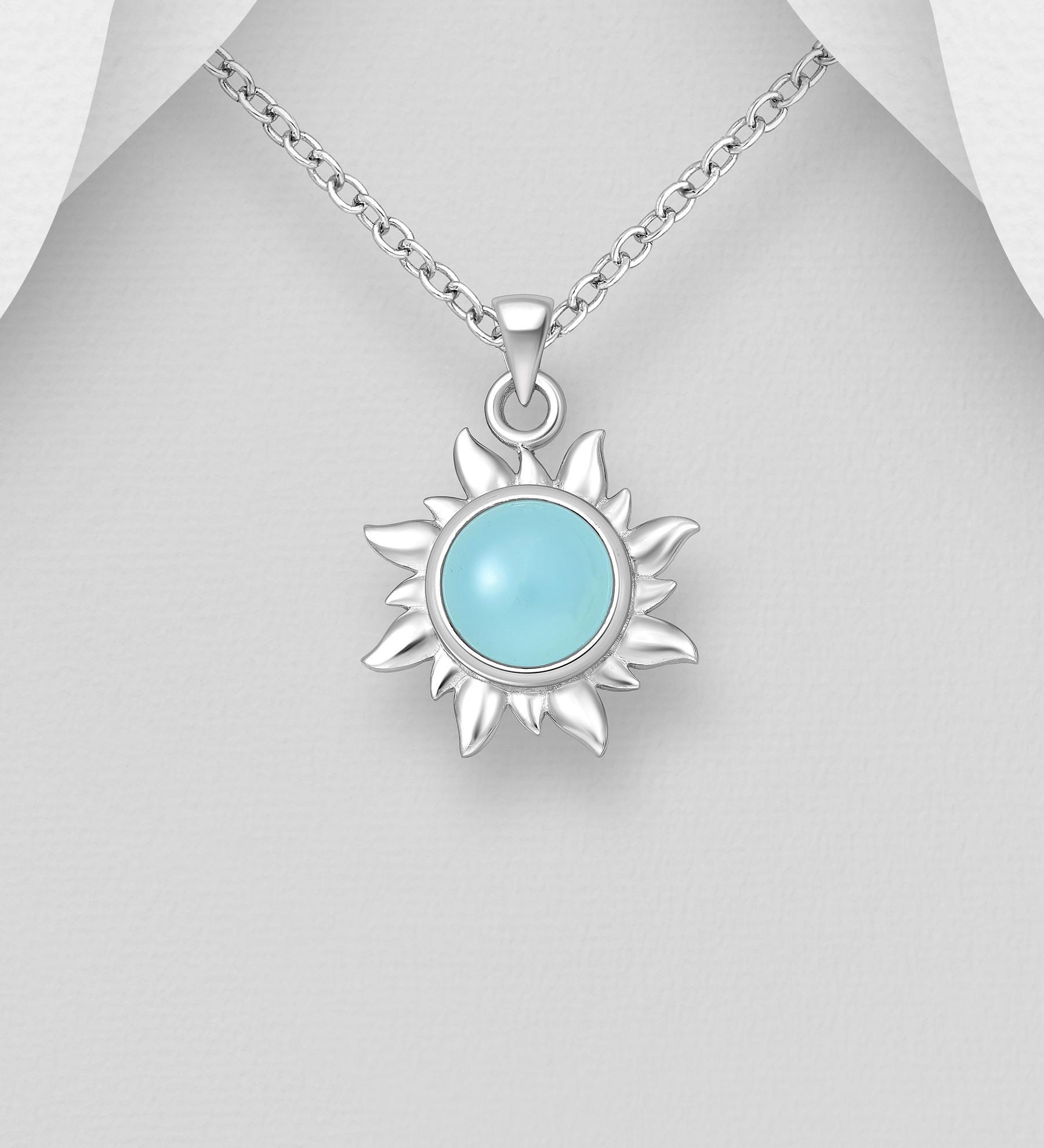 925 Sterling Silver Sun and Moon Pendant with Gemstone - 16 Inch Solid Silver Chain - High-Quality Celestial Jewelry Chic Necklace, Gift Her