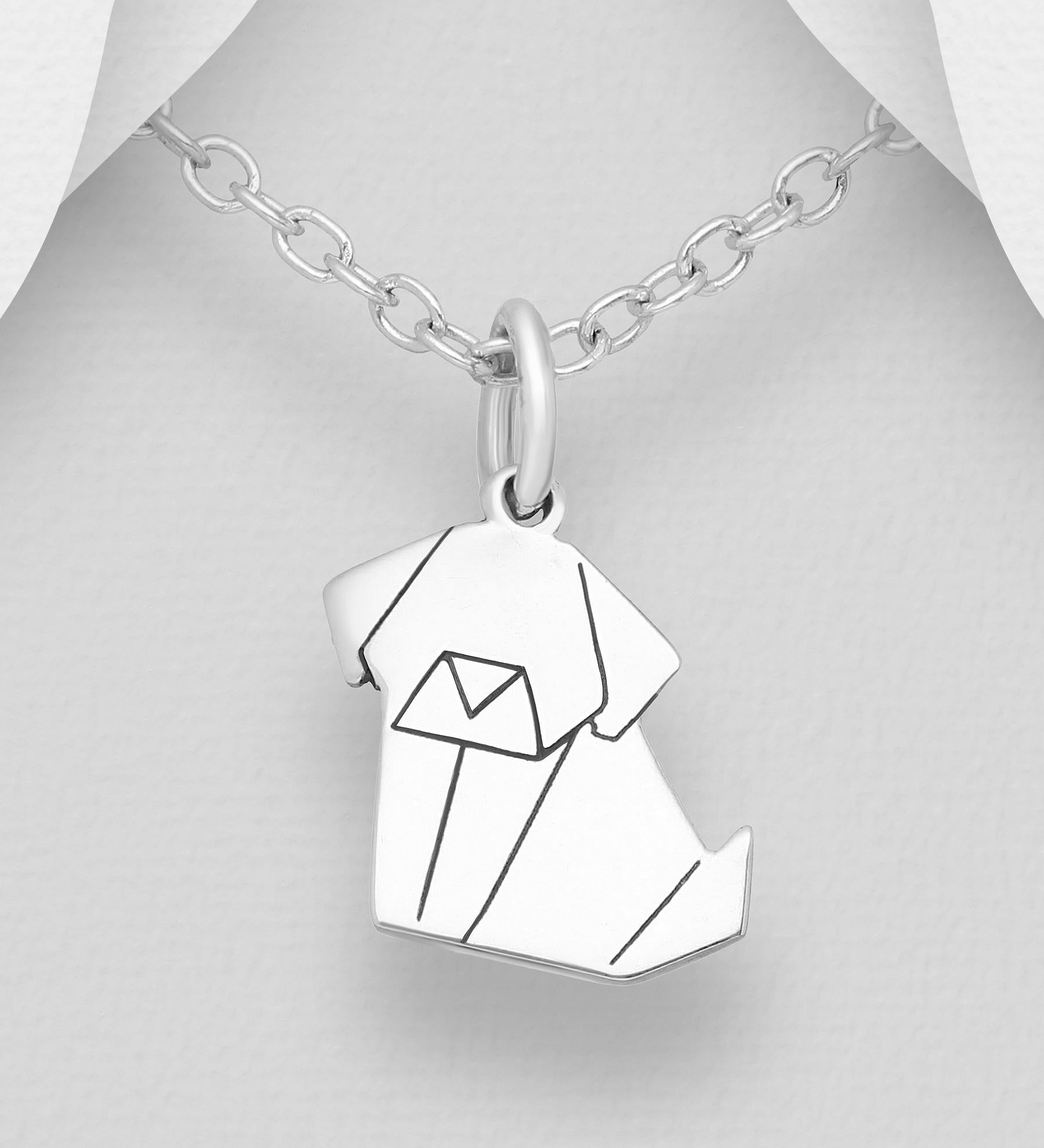 925 Sterling Silver Pendant Necklace - 18 Inch Chain with Love Cats & Origami Dog Charms - Minimalist Dainty Jewelry, Animal Lover Gift