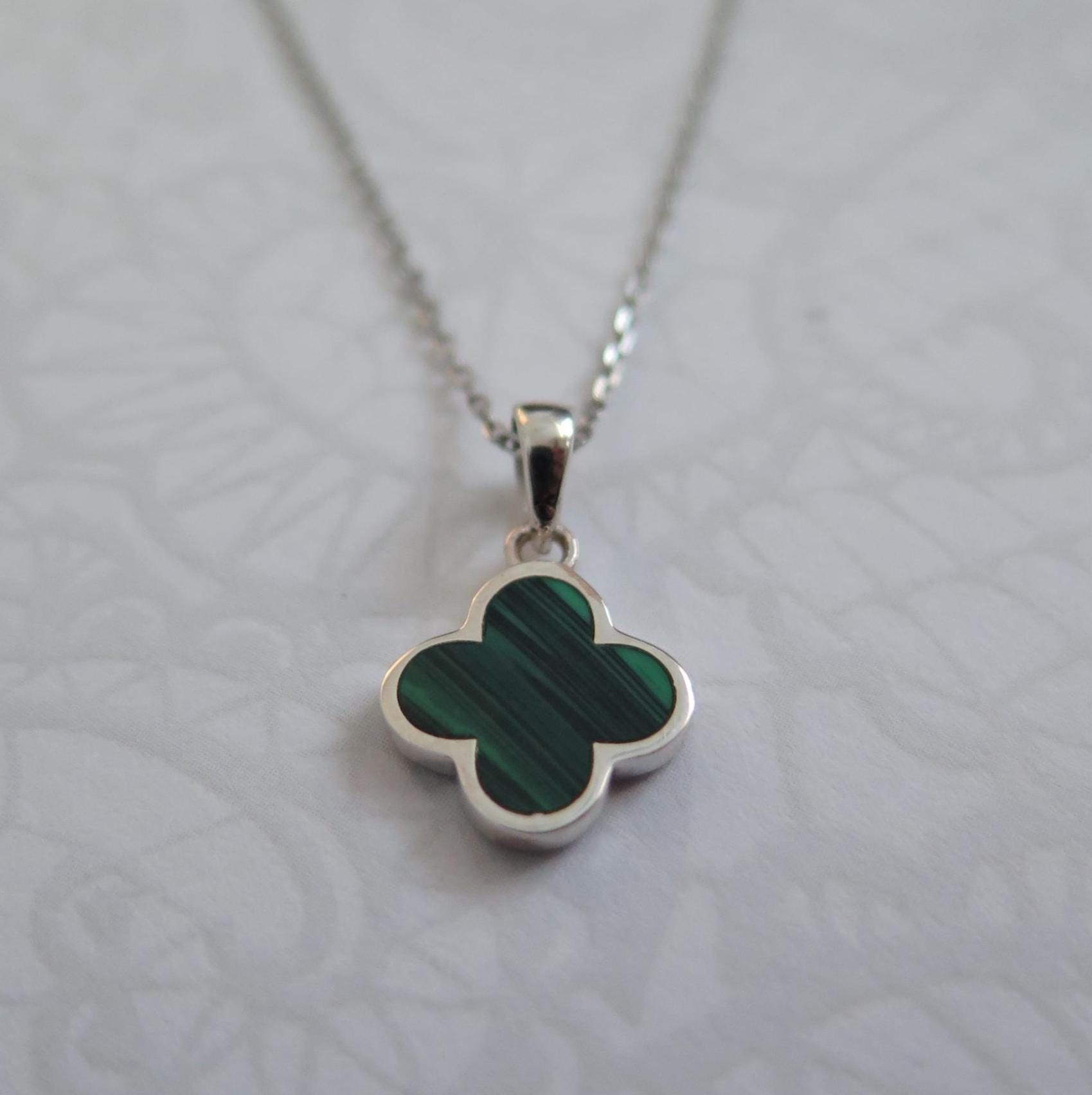 4 Leaf Lucky Clover Pendant with 18 Inch Chain –  Hand-poured resin enamel, 925 Silver Necklace, Charm Minimalist, Bracelet 6.5-7.5 Inch