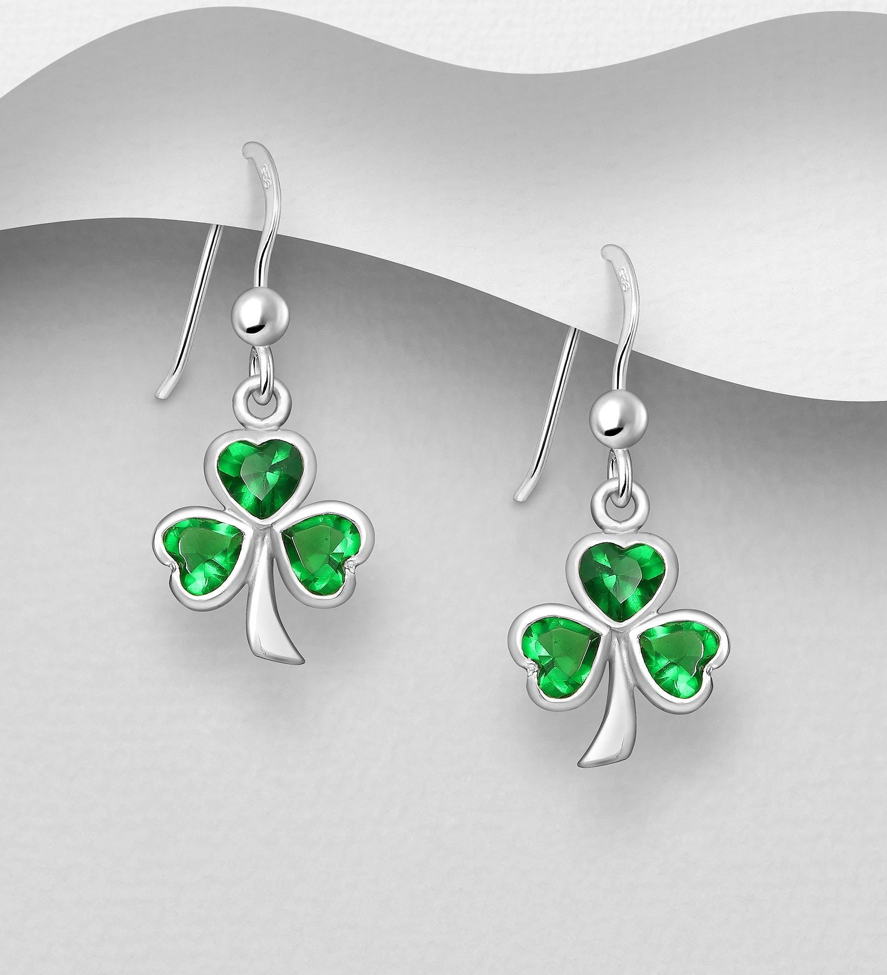 Shamrock Pendant Necklace with Earrings –  Emerald Crystal Gemstone, 925 Sterling Silver Clover Charm, 18 Inch Chain, Minimalist Boho Gift