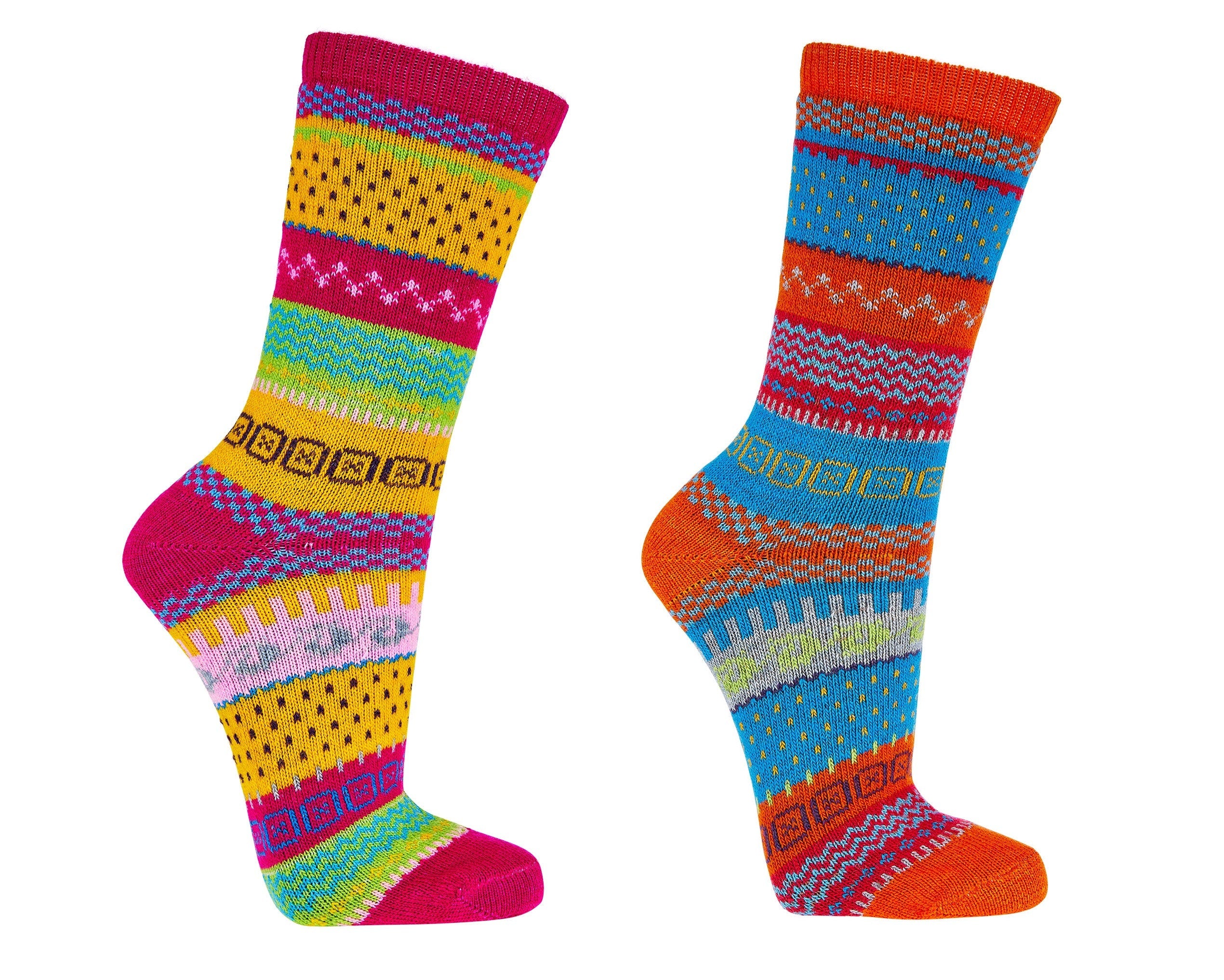 2 Pairs Fine Norwegian Socks for Men & Women, Winter Thermal Knitted, Vintage Nordic Wool Crew