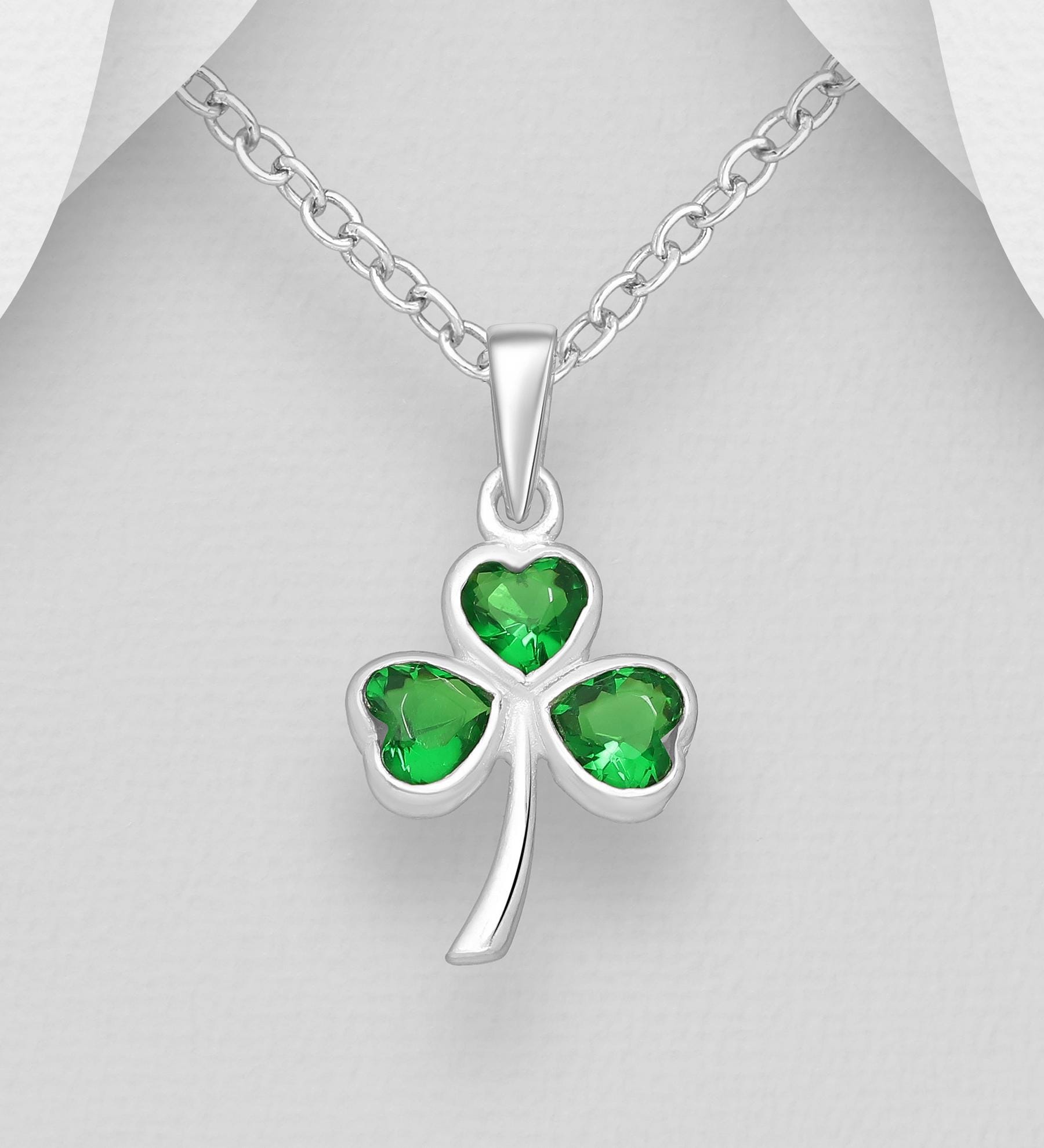 Shamrock Pendant Necklace with Earrings –  Emerald Crystal Gemstone, 925 Sterling Silver Clover Charm, 18 Inch Chain, Minimalist Boho Gift