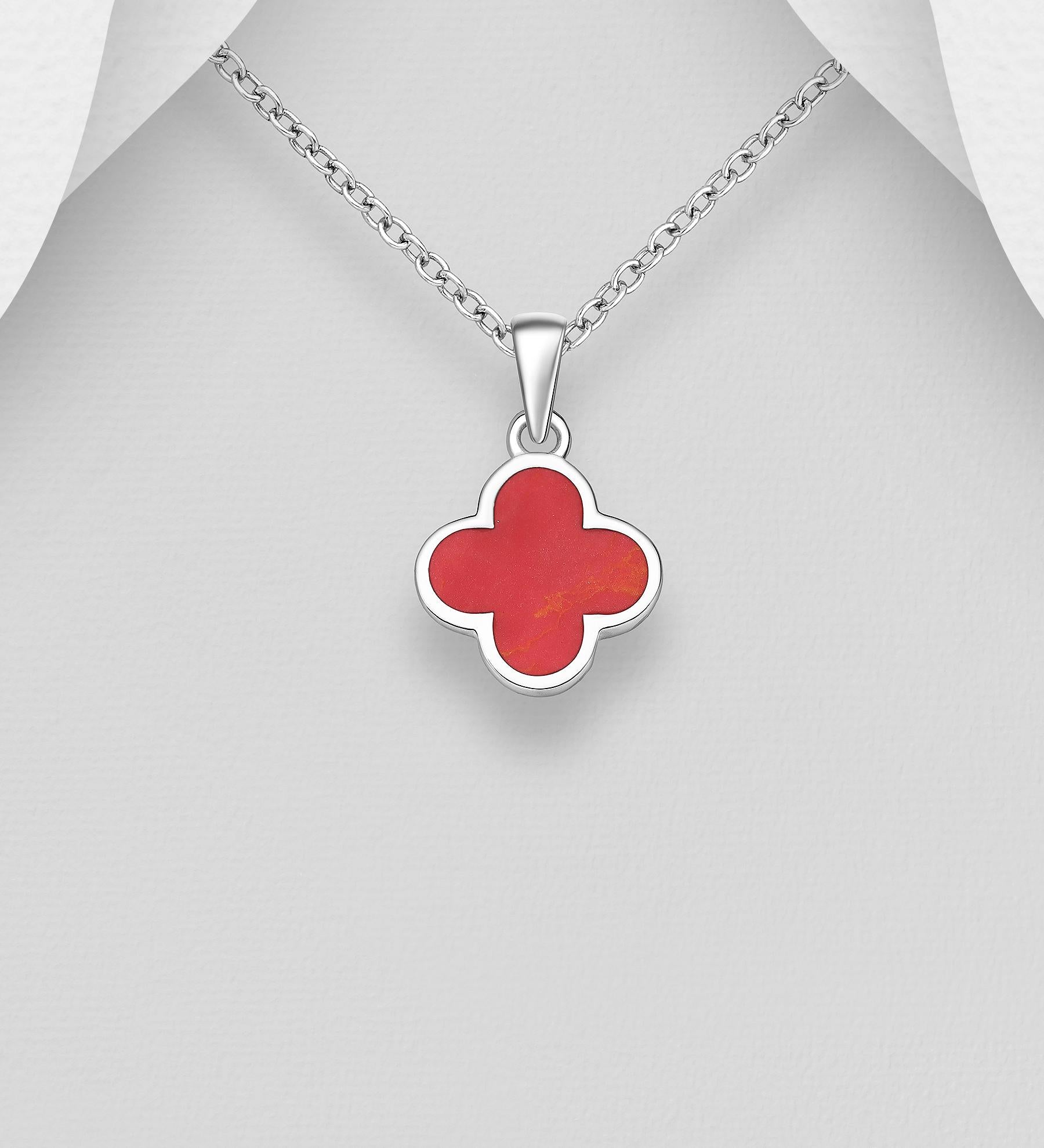4 Leaf Lucky Clover Pendant with 18 Inch Chain –  Hand-poured resin enamel, 925 Silver Necklace, Charm Minimalist, Bracelet 6.5-7.5 Inch