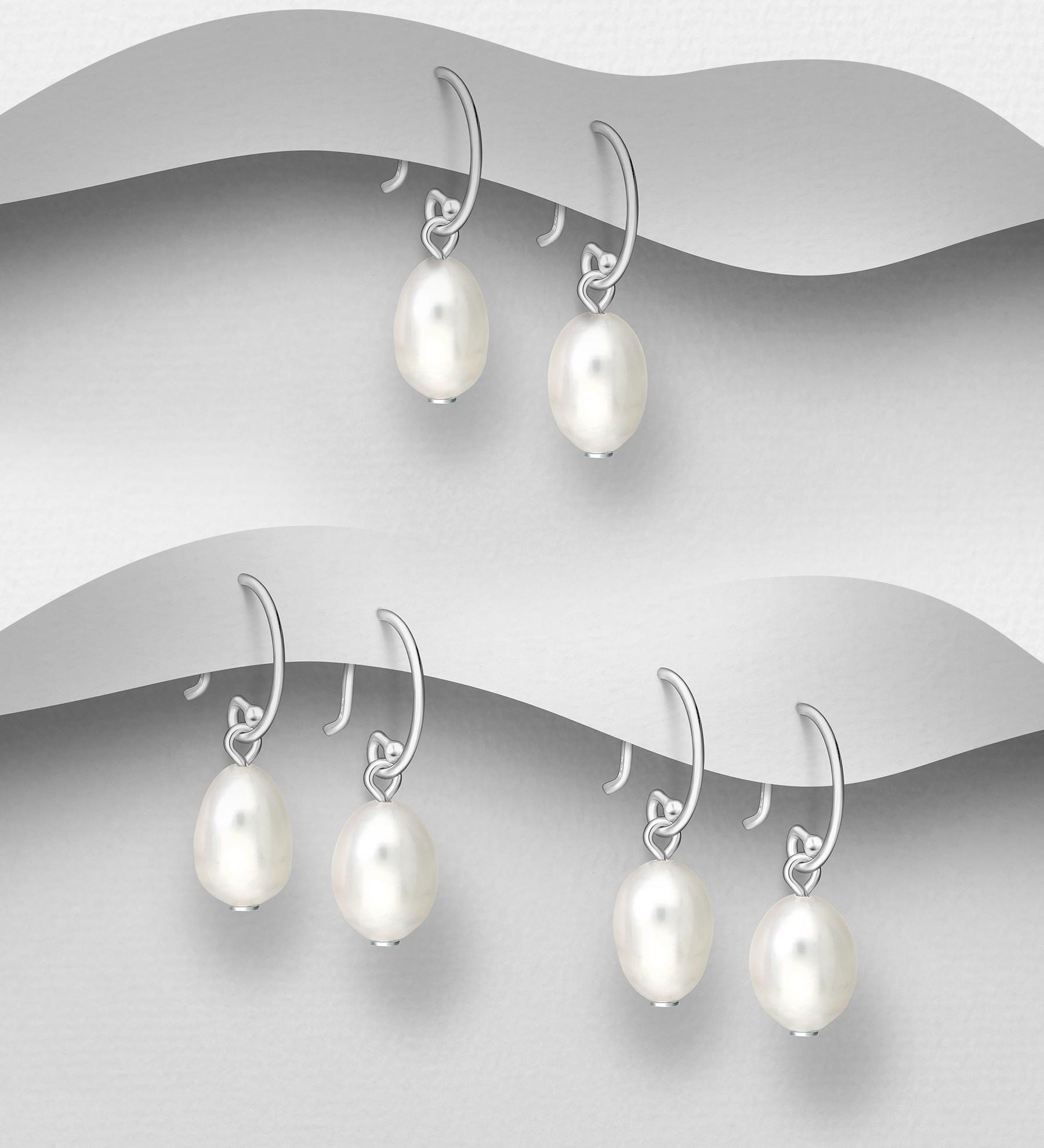 925 Sterling Silver Freshwater Pearl Necklace & Hook Earrings Set - 16-18" Chain, White Pearl - Elegant Jewelry Gift for Women