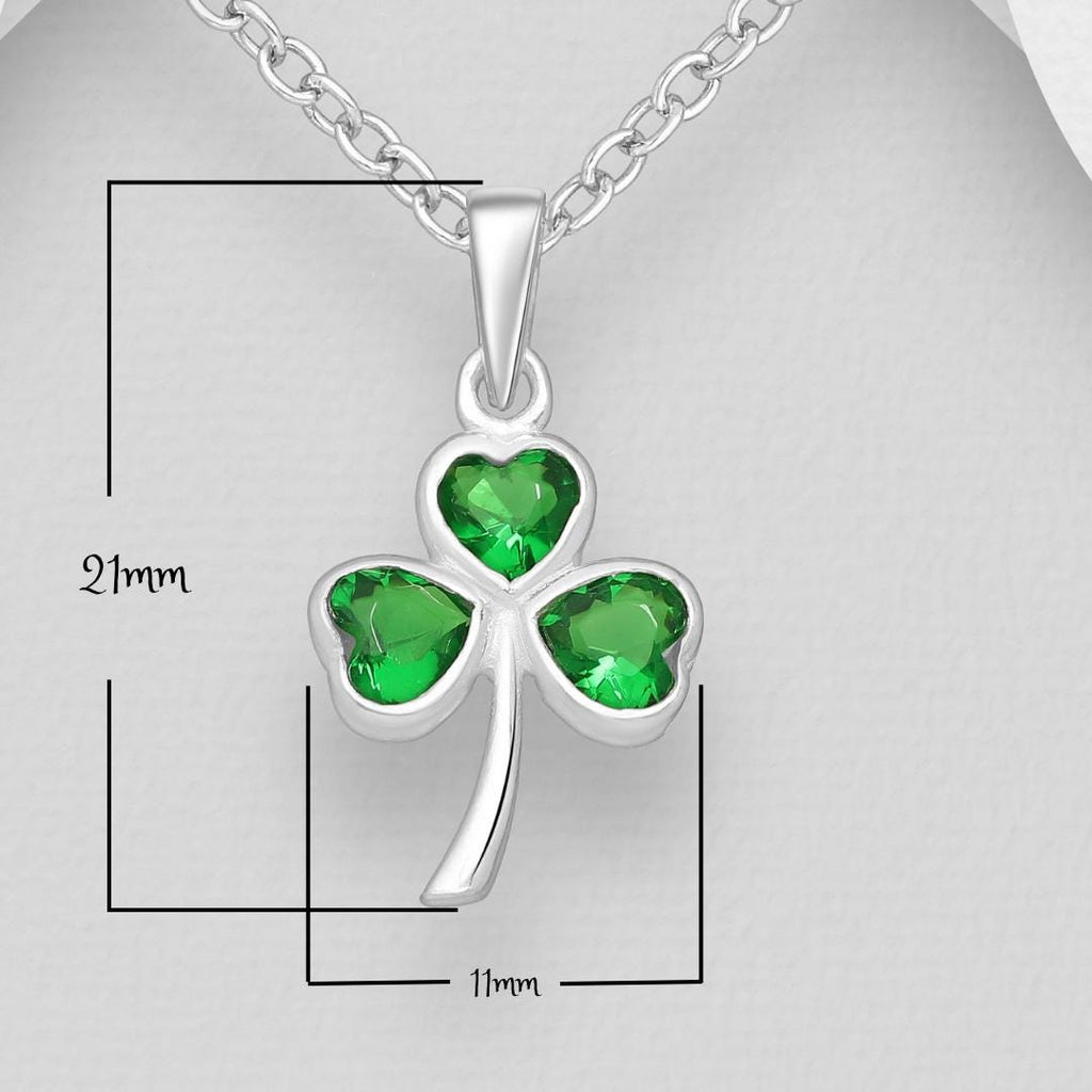 Shamrock Pendant Necklace with Earrings –  Emerald Crystal Gemstone, 925 Sterling Silver Clover Charm, 18 Inch Chain, Minimalist Boho Gift
