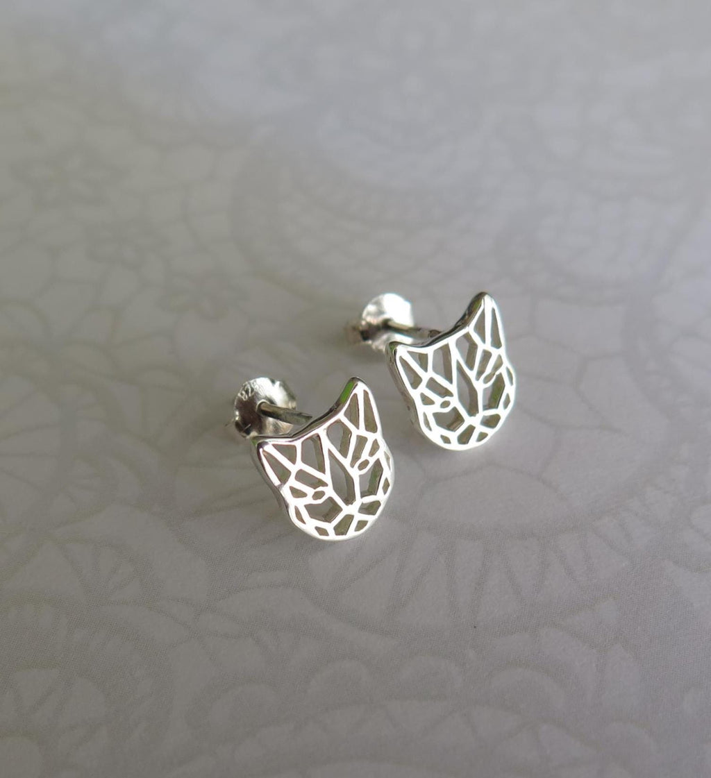 925 Sterling Silver Origami Tiger Pendant Necklace - 16 Inch Chain with Push Back Earrings - Minimalist Dainty Jewelry, Unique Gift