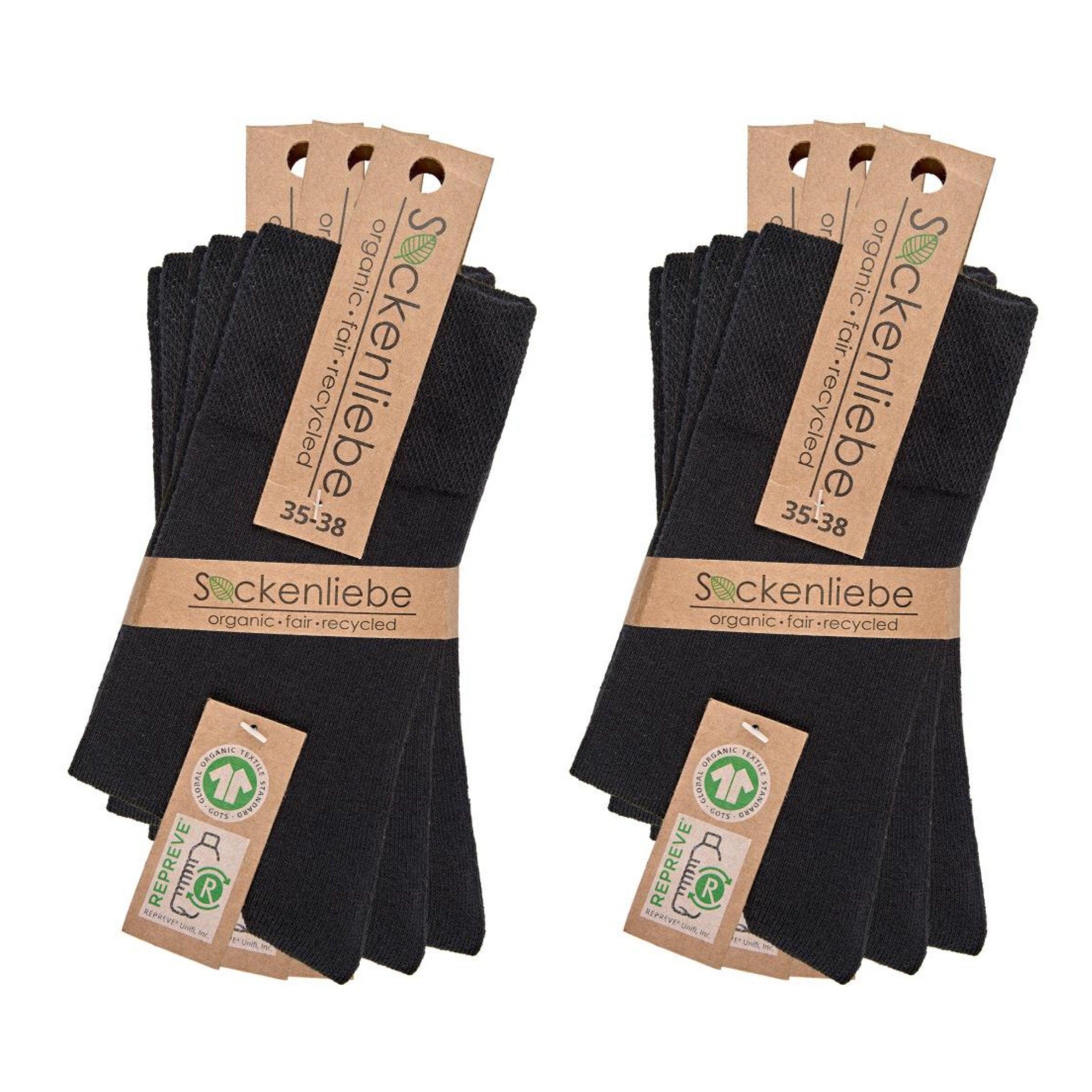 6 Pack Classic Organic Cotton and Recycled PET Bottles Dress Socks, for Men & Women, Soft, Breathable, Basic Black, Hand Linked, Seamless