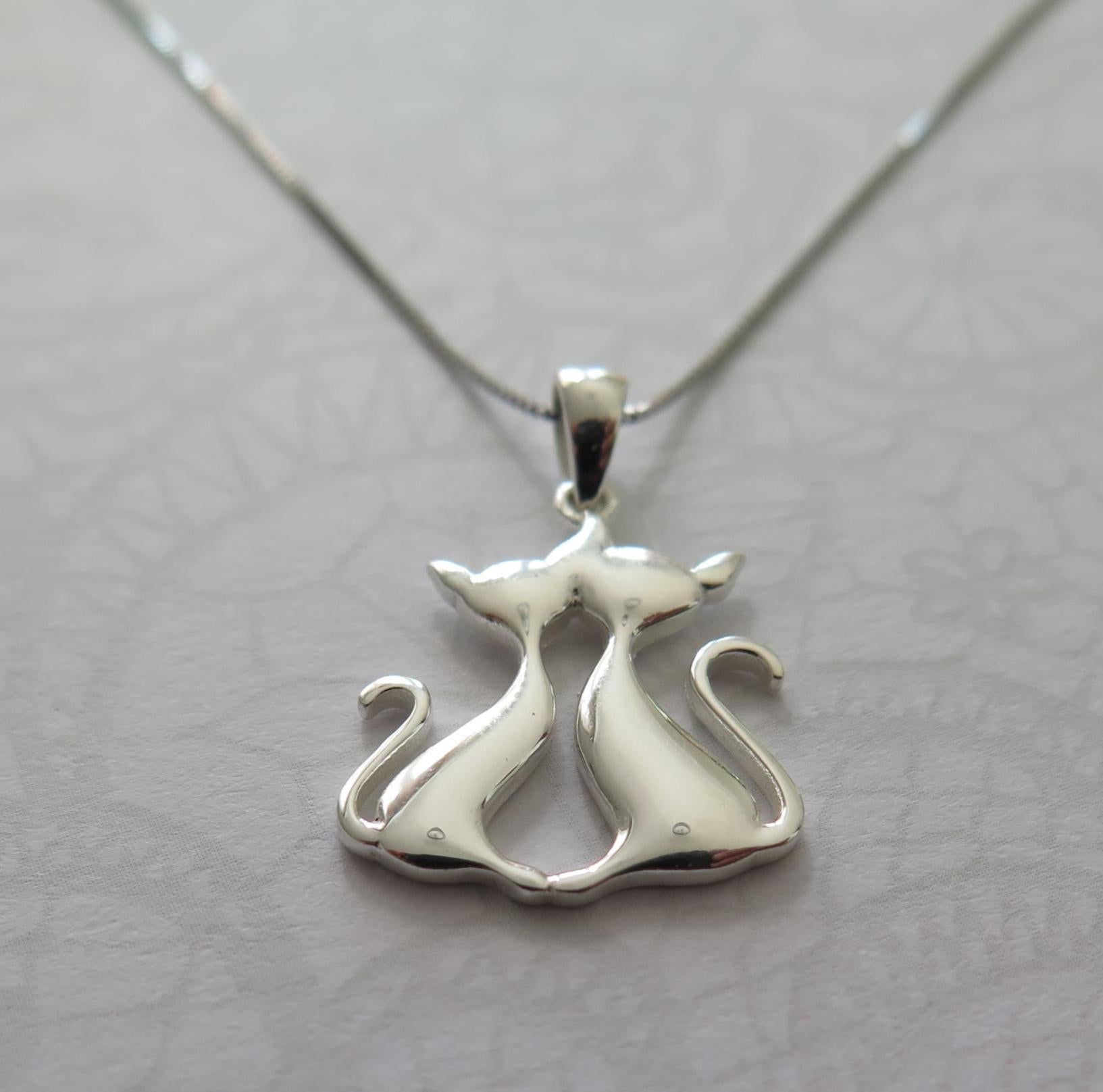 925 Sterling Silver Pendant Necklace - 18 Inch Chain with Love Cats & Origami Dog Charms - Minimalist Dainty Jewelry, Animal Lover Gift