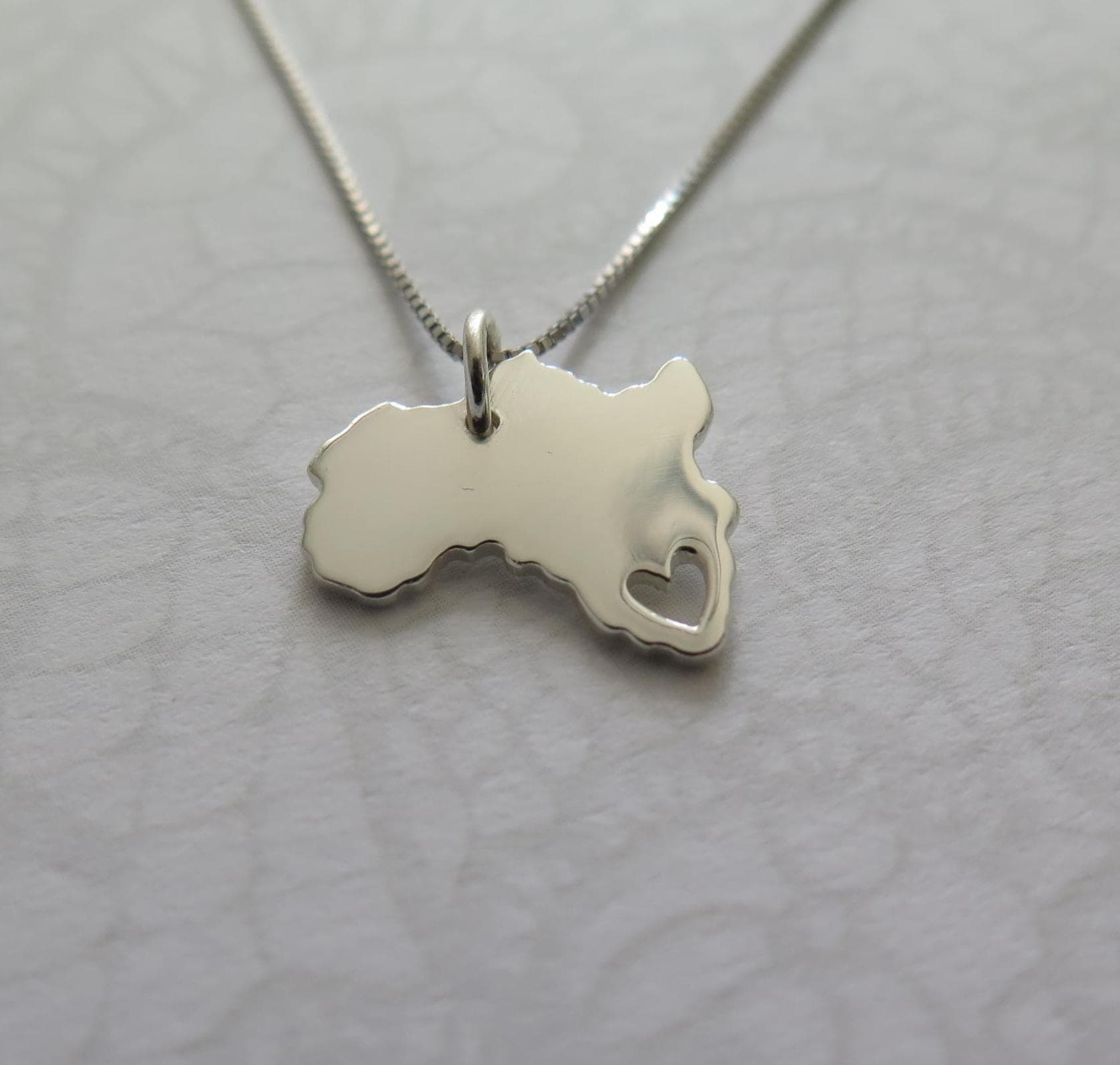 I Love Africa Heart Cutout Pendant - 925 Sterling Silver with 16in Silver Chain - Minimalist African Jewelry - gift for her