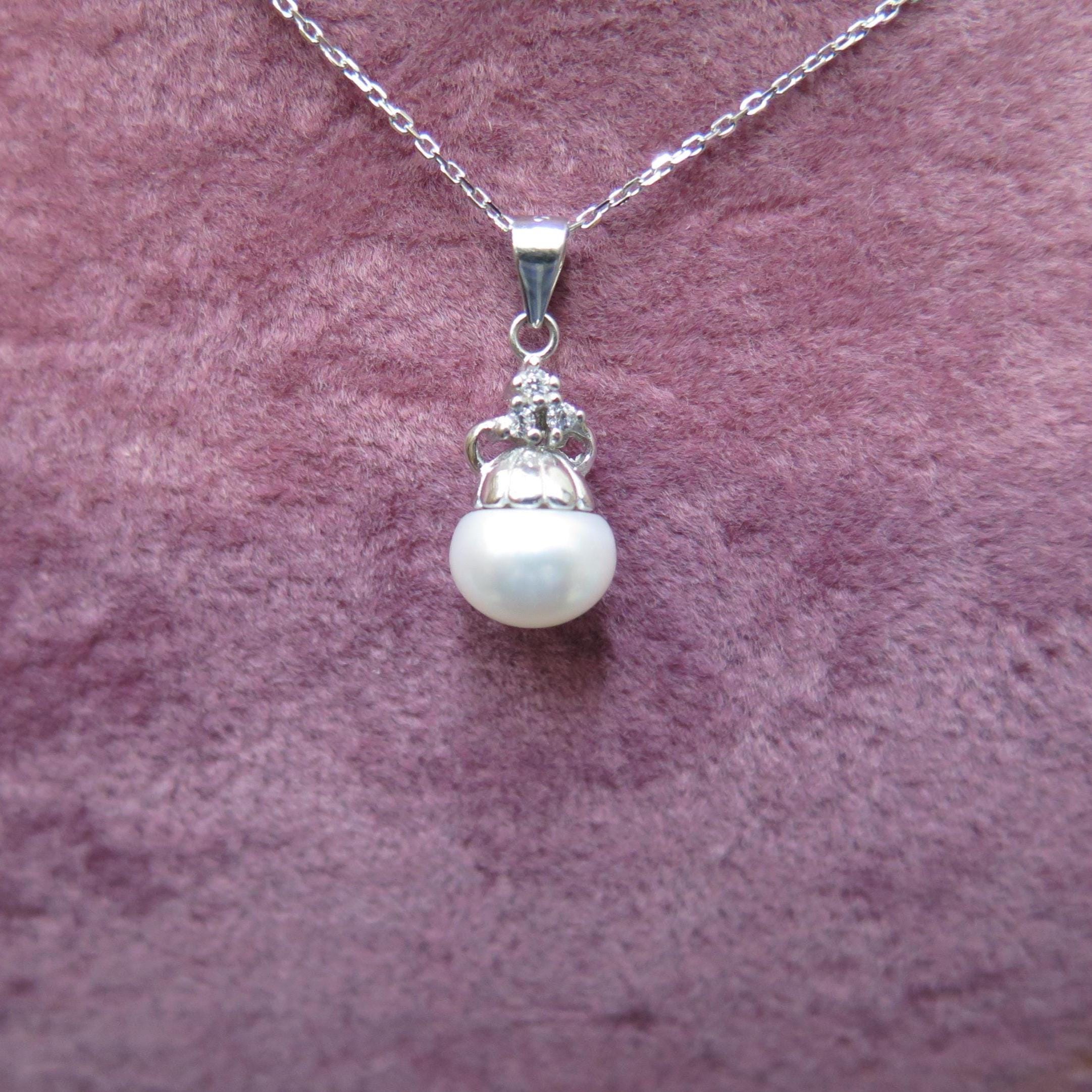 925 Sterling Silver Freshwater Pearl Dainty Pendant Necklace - Dainty Elegant Jewellery Gift for Women, Minimalist Jewellery with 18" Chain