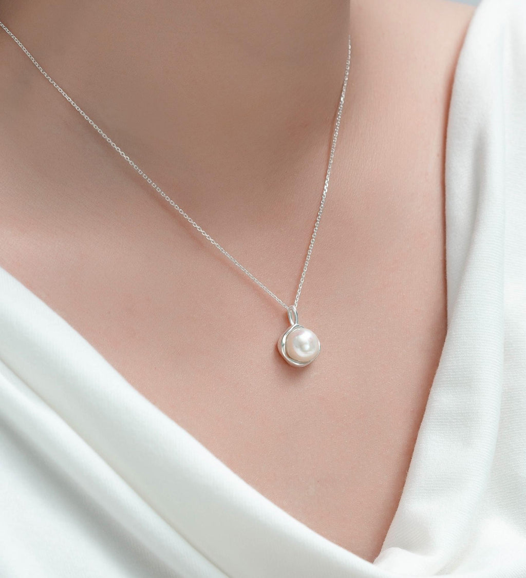 Freshwater Pearl Necklace 925 Sterling Silver - 18-20 Inch Adjustable Chain - Silver or 18K Gold Plated Option- Minimalist Boho Gift for Her