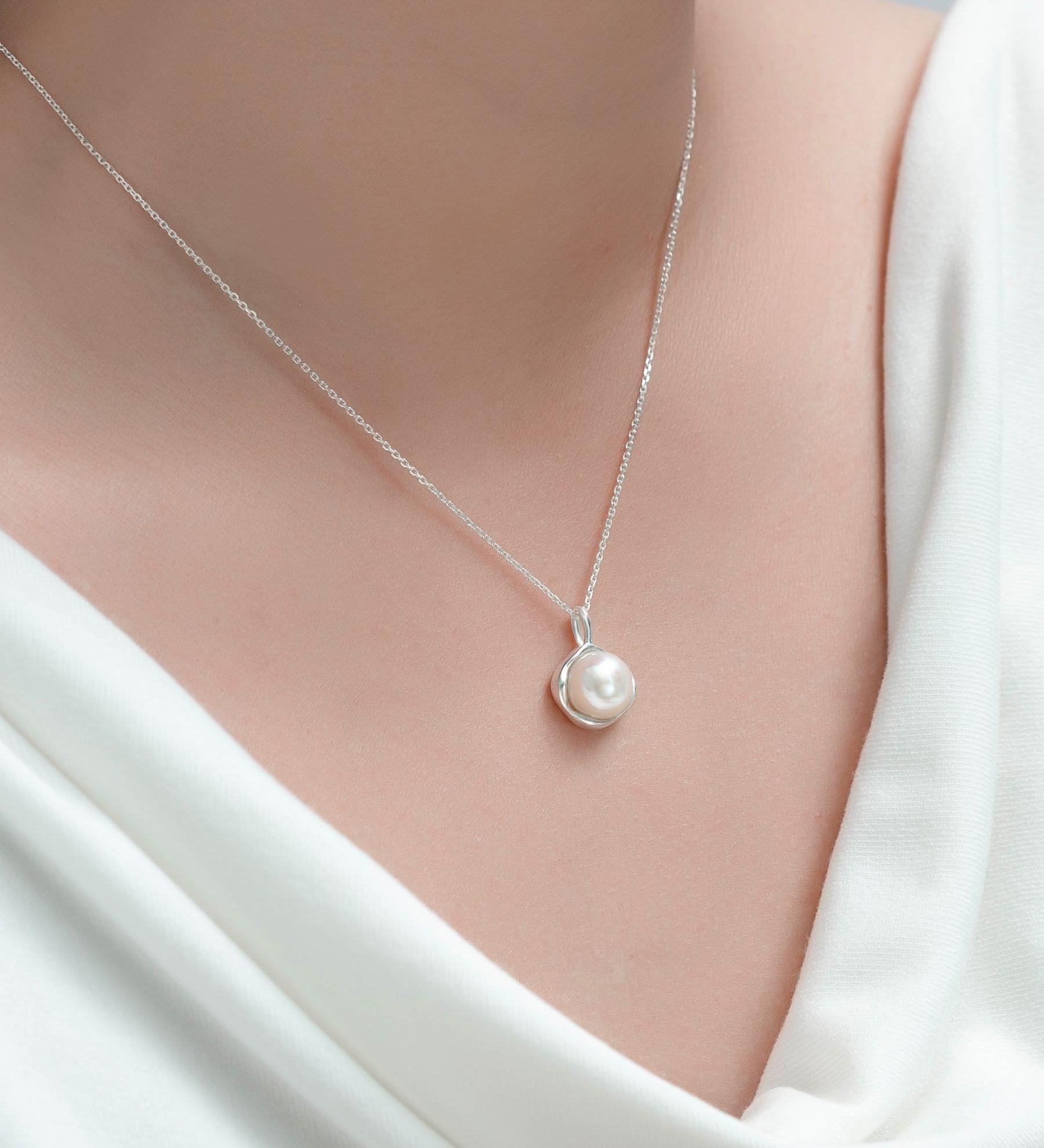 Freshwater Pearl Necklace 925 Sterling Silver - 18-20 Inch Adjustable Chain - Silver or 18K Gold Plated Option- Minimalist Boho Gift for Her