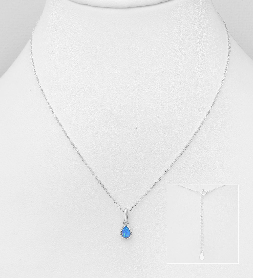 Lab-Created Opal Necklace 925 Sterling Silver – 16-18 Inch Adjustable Chain – Dainty Opal Pendant Jewelry Minimalist Gift for Women, Boho