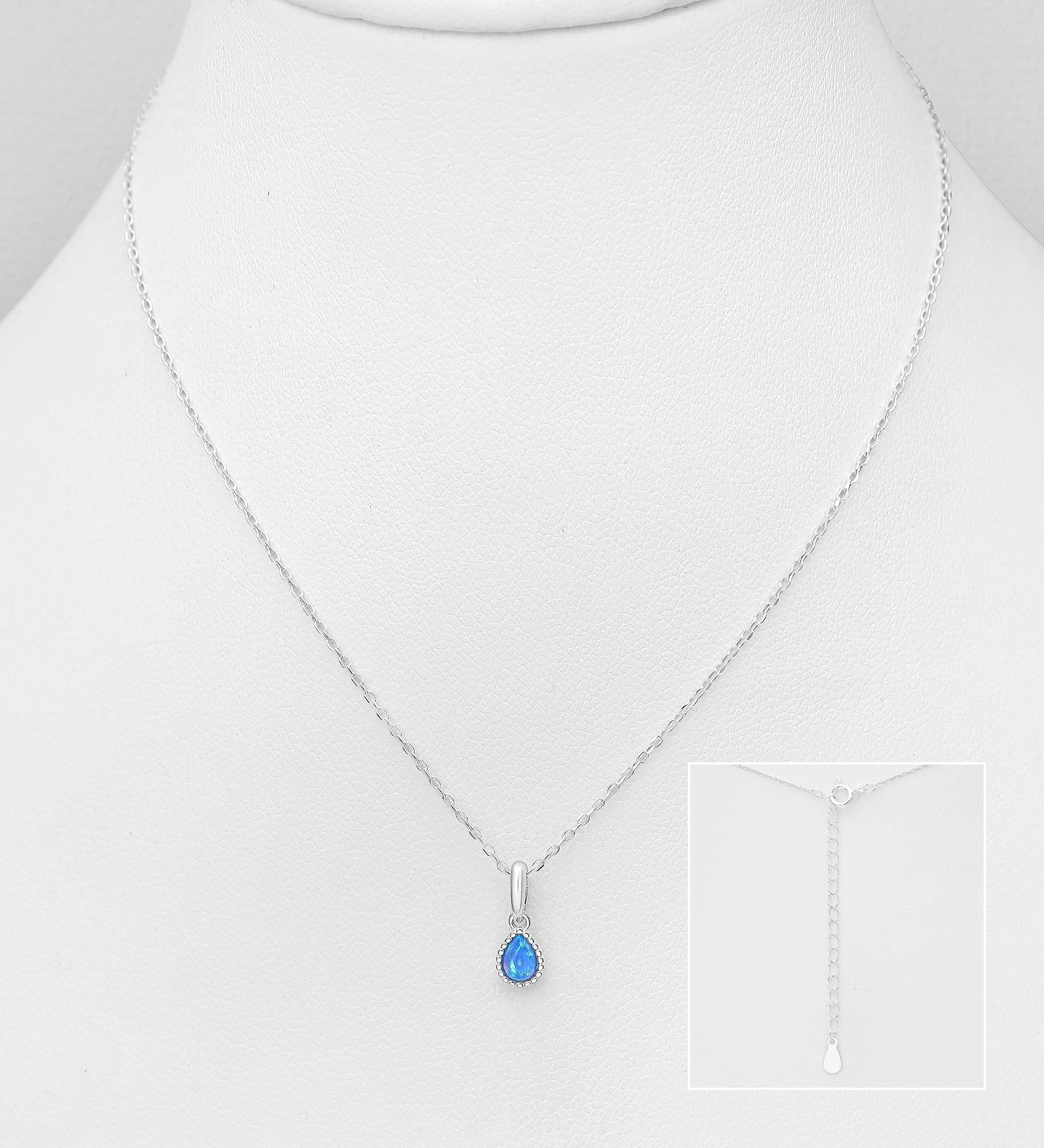 Lab-Created Opal Necklace 925 Sterling Silver – 16-18 Inch Adjustable Chain – Dainty Opal Pendant Jewelry Minimalist Gift for Women, Boho